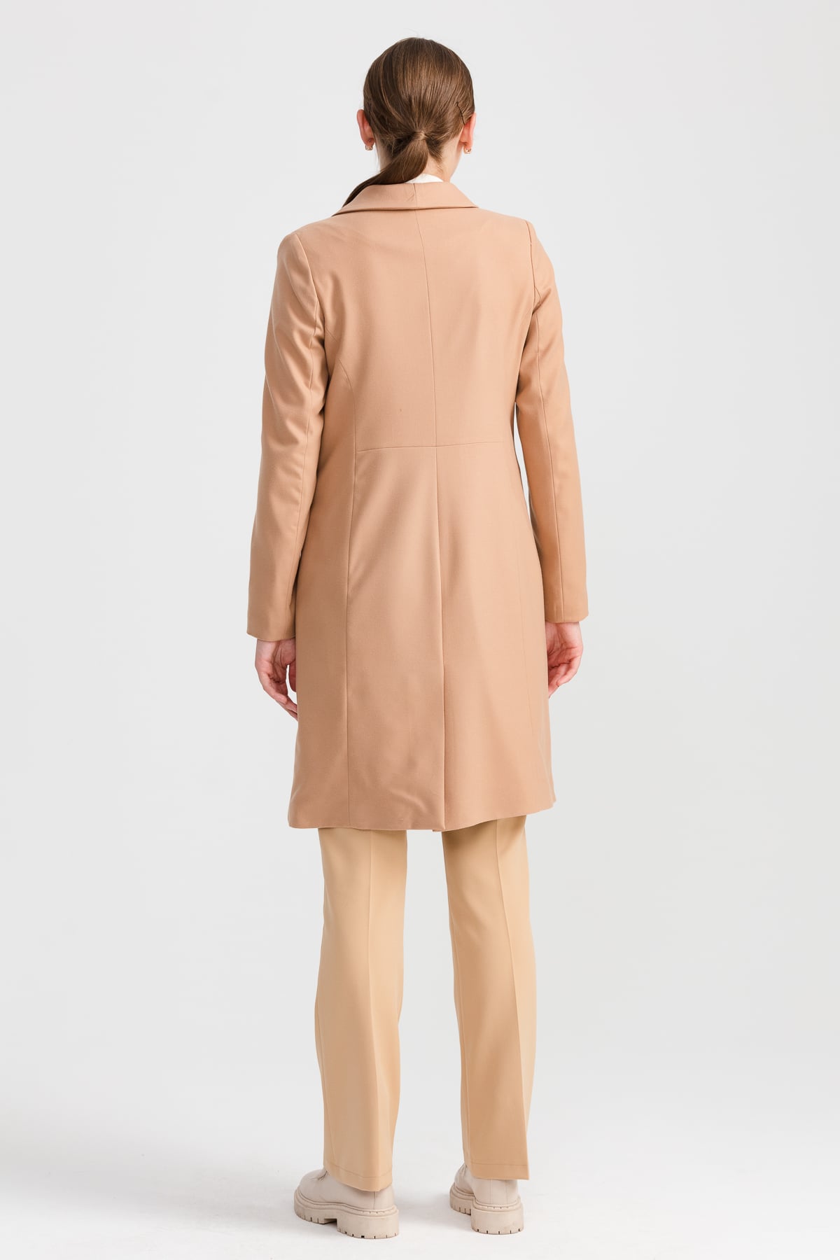 NİHAN Ceket Nihan Kruvaze Uzun Ceket  Camel_modest