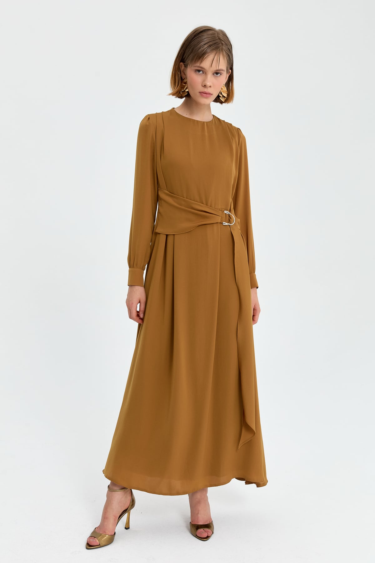 NİHAN Elbise Nihan Kuşak Detaylı Elbise  Camel_modest