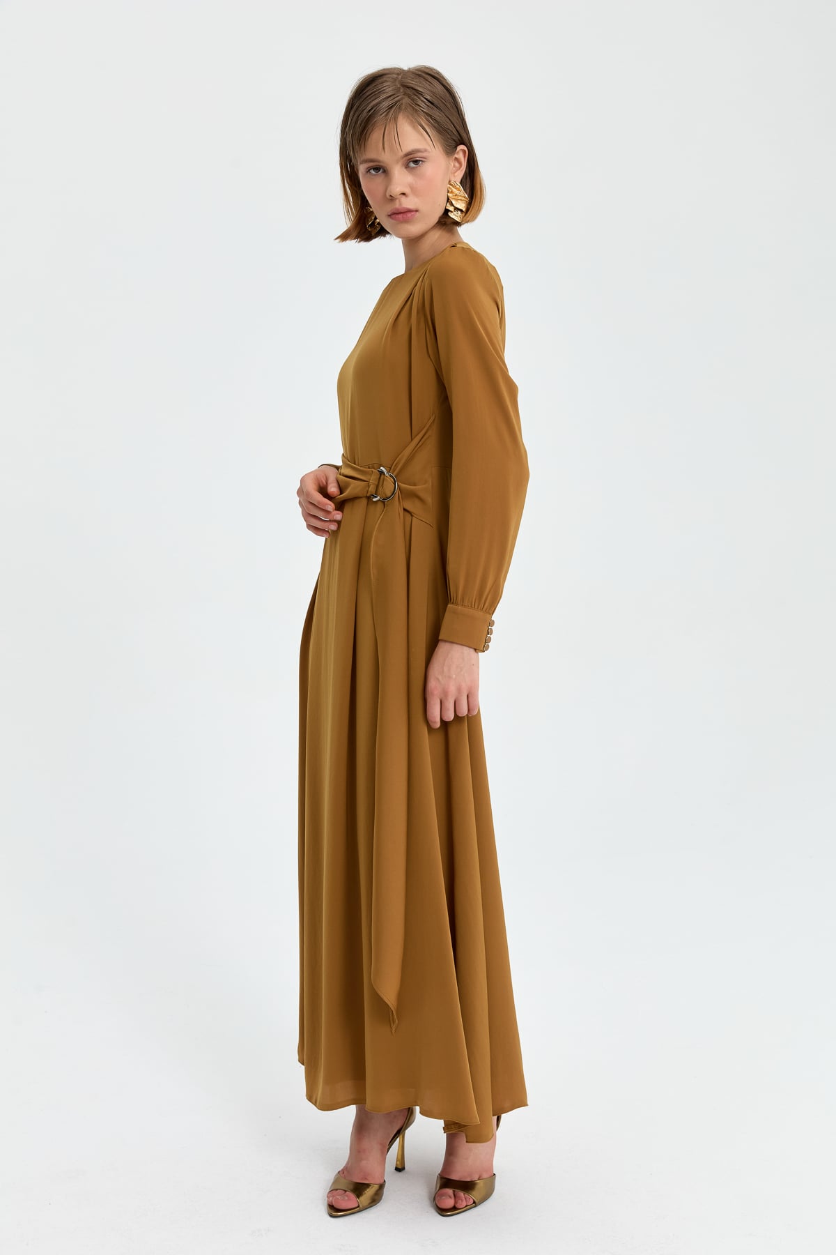 NİHAN Elbise Nihan Kuşak Detaylı Elbise  Camel_modest