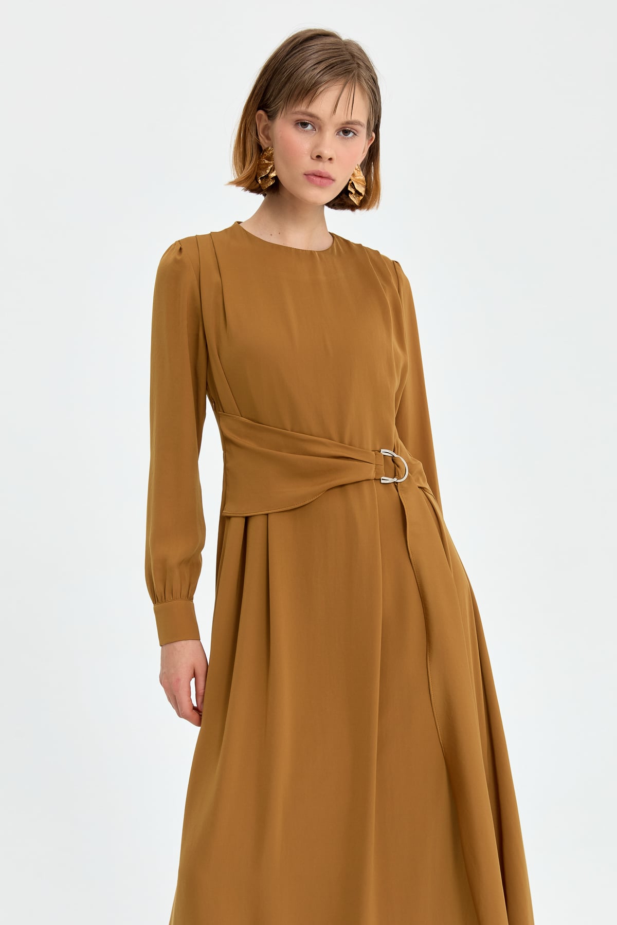 NİHAN Elbise Nihan Kuşak Detaylı Elbise  Camel_modest