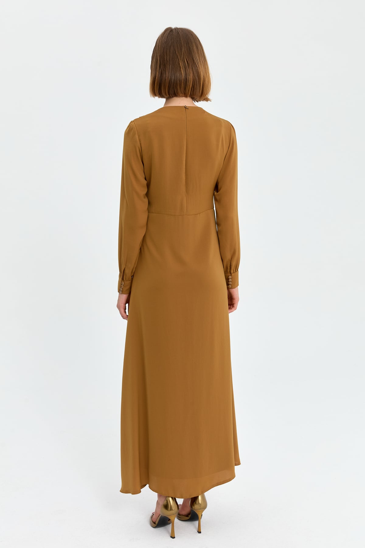 NİHAN Elbise Nihan Kuşak Detaylı Elbise  Camel_modest