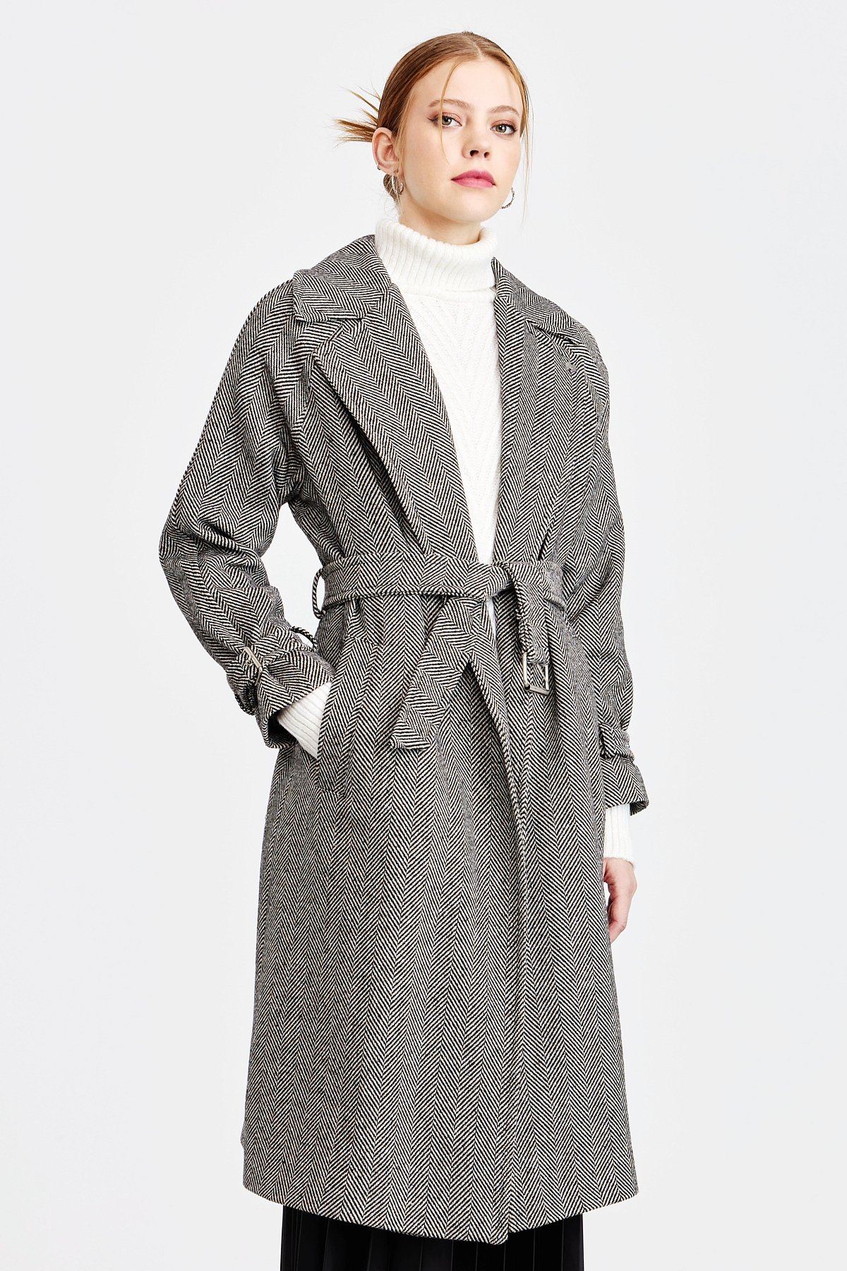NİHAN Coat Nihan Kuşaklı Kaban  Siyah_modest
