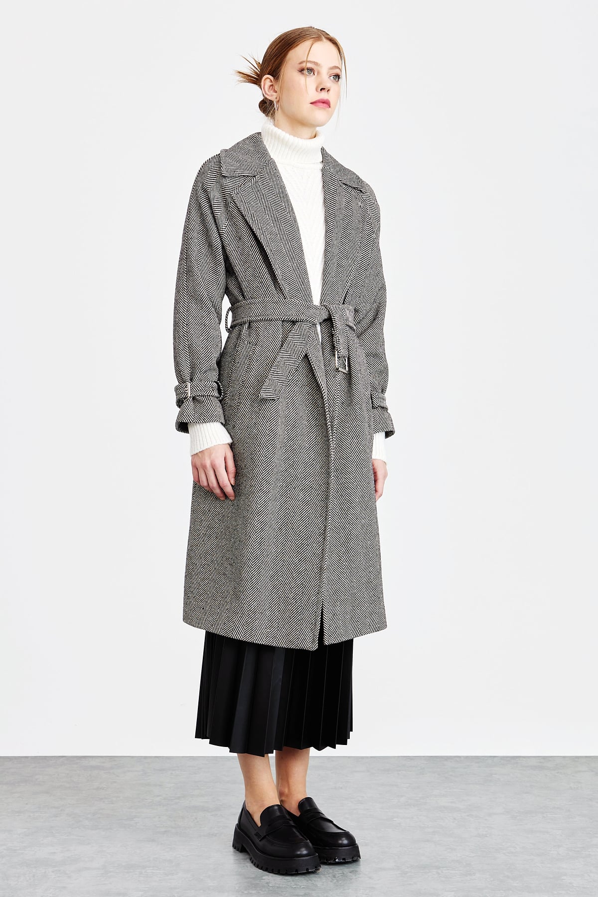 NİHAN Coat Nihan Kuşaklı Kaban  Siyah_modest