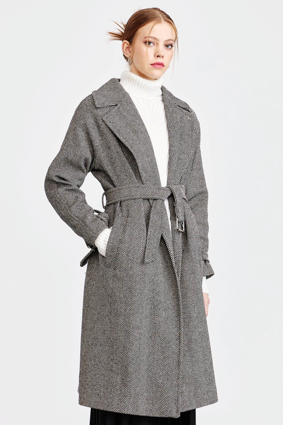 NİHAN Coat Nihan Kuşaklı Kaban  Siyah_modest