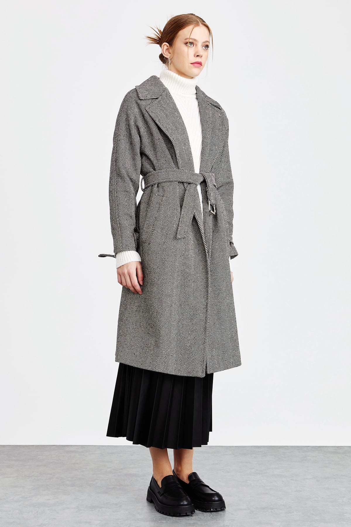 NİHAN Coat Nihan Kuşaklı Kaban  Siyah_modest