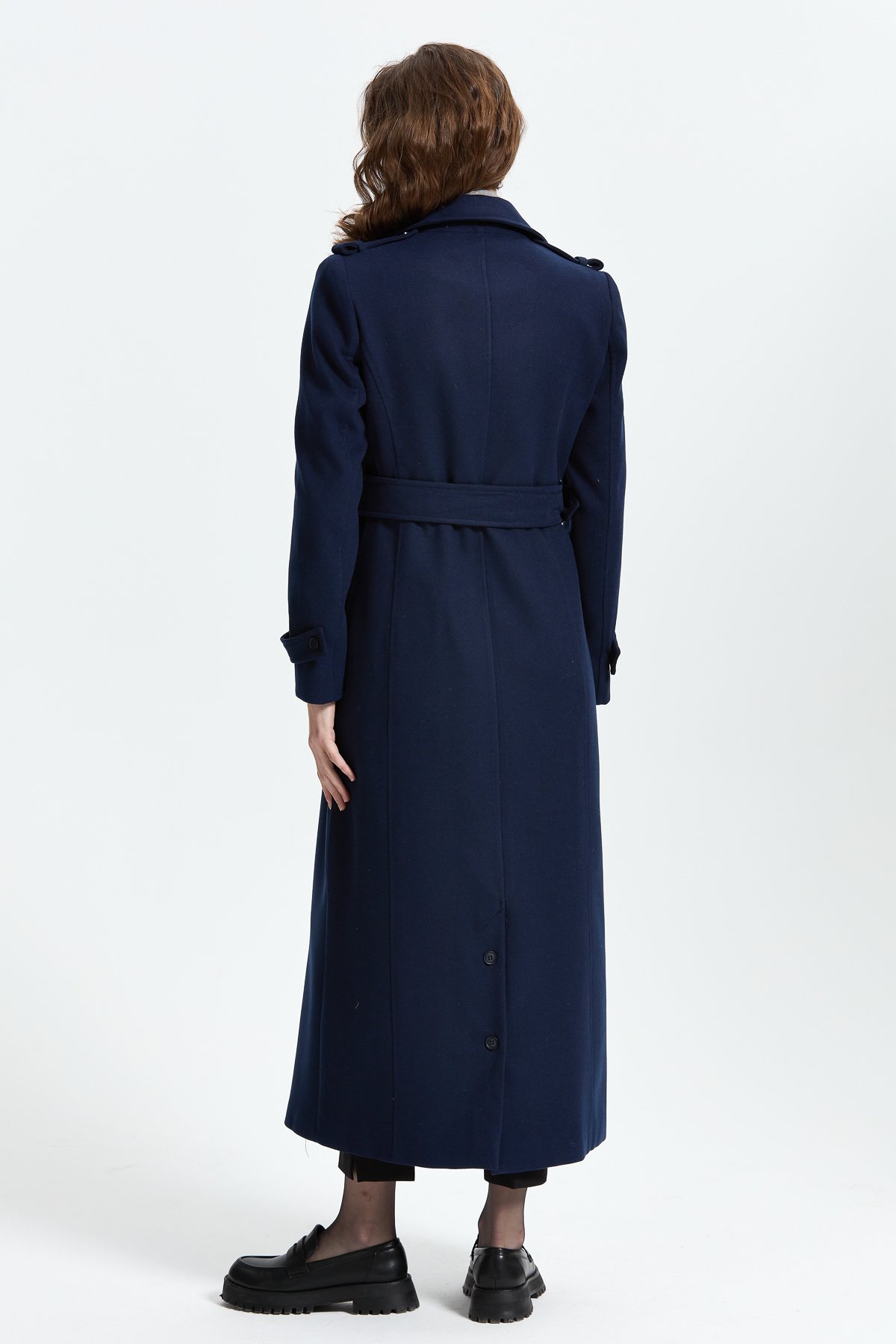 NİHAN Long Coat Nihan Kuşaklı Manto  Lacivert_modest