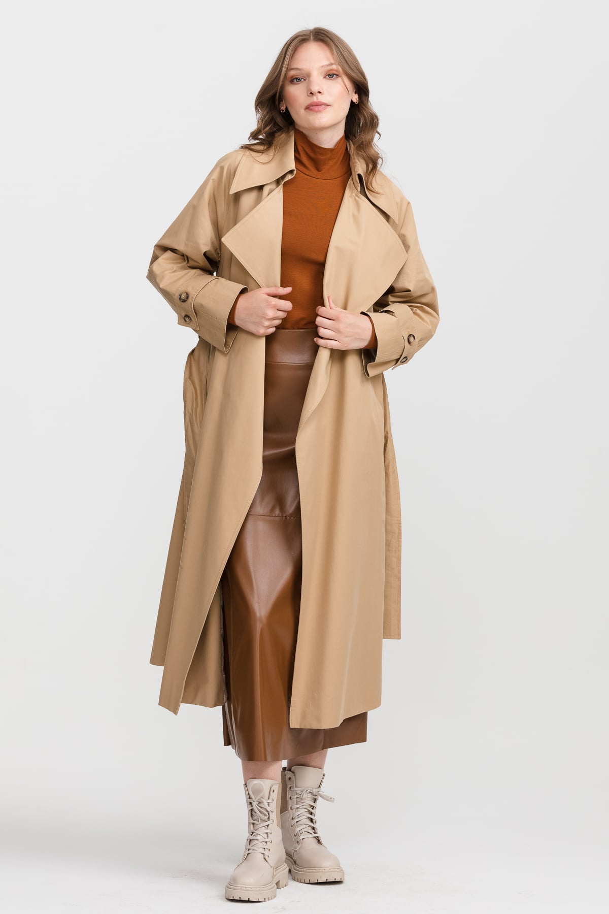 NİHAN Kap Nihan Kuşaklı Trençkot  Camel_modest