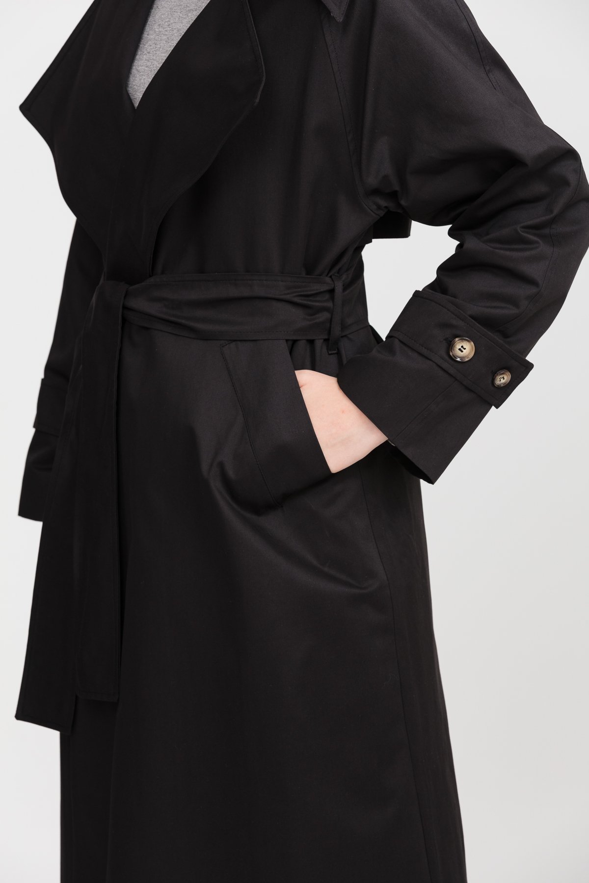 NİHAN Trench Coat Nihan Kuşaklı Trençkot  Siyah_modest