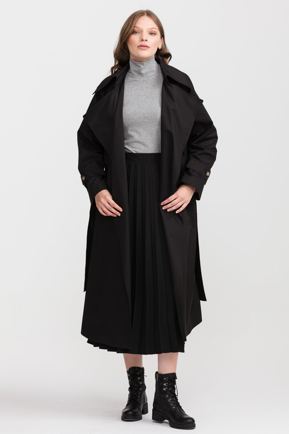 NİHAN Trench Coat Nihan Kuşaklı Trençkot  Siyah_modest