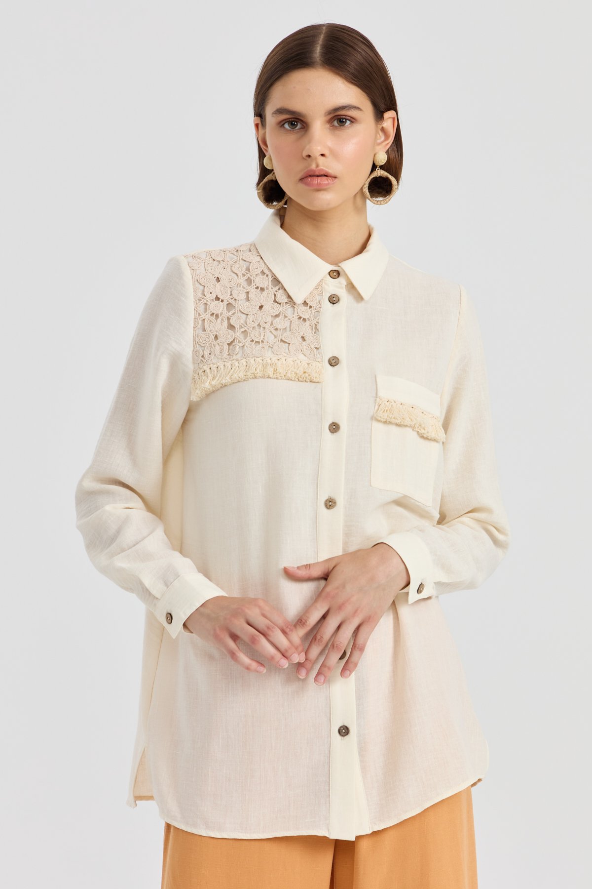 NİHAN Tunik Nihan Makrome Garnili Tunik  Ekru_modest