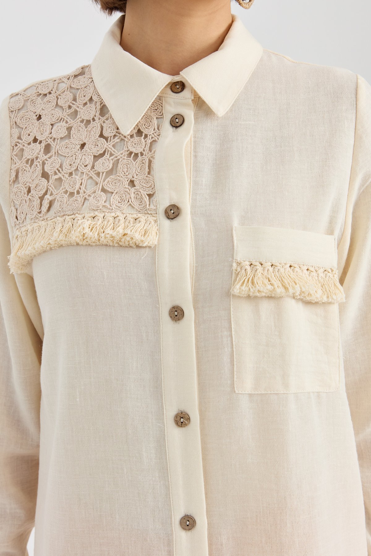 NİHAN Tunik Nihan Makrome Garnili Tunik  Ekru_modest