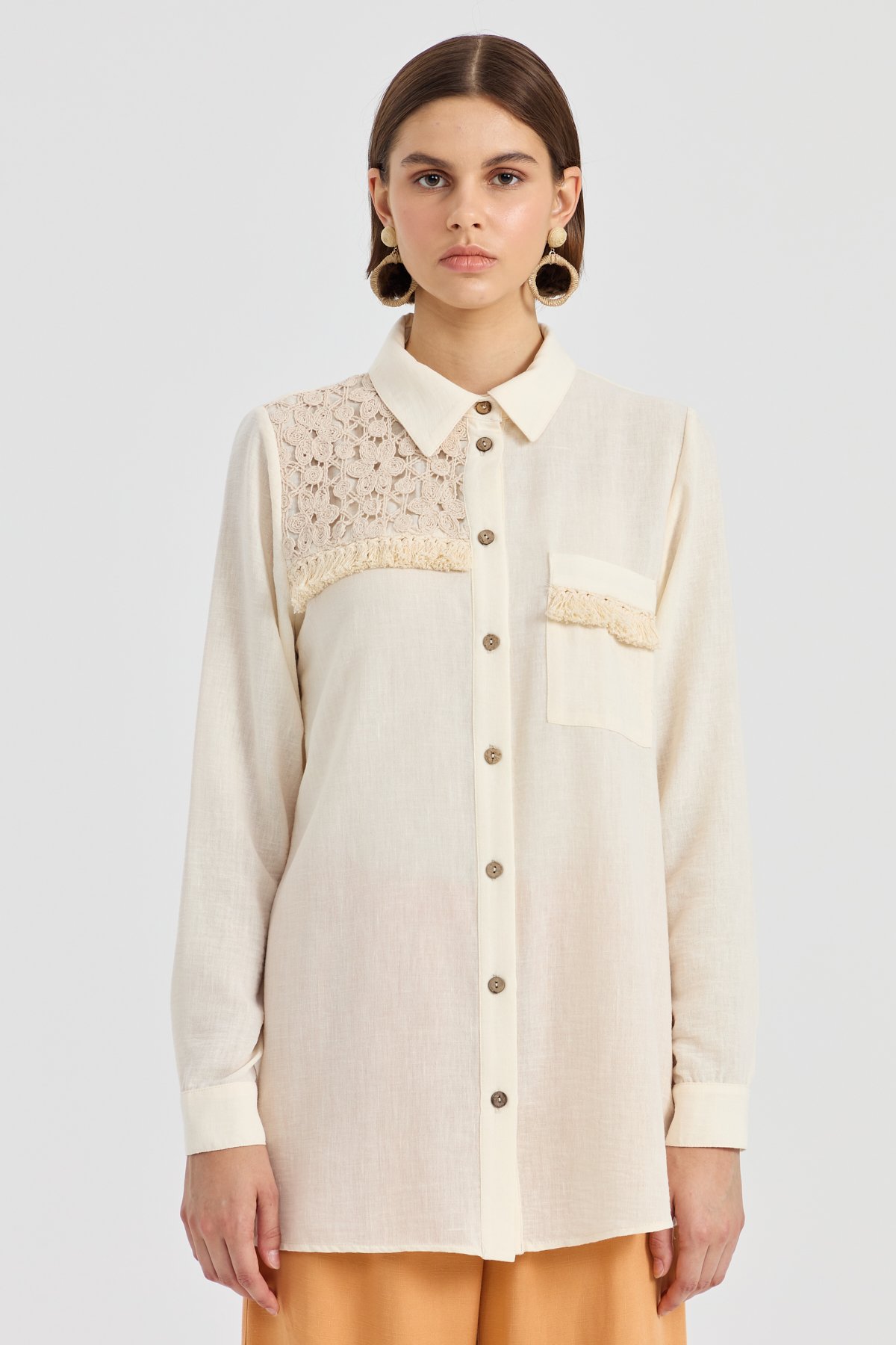 NİHAN Tunik Nihan Makrome Garnili Tunik  Ekru_modest