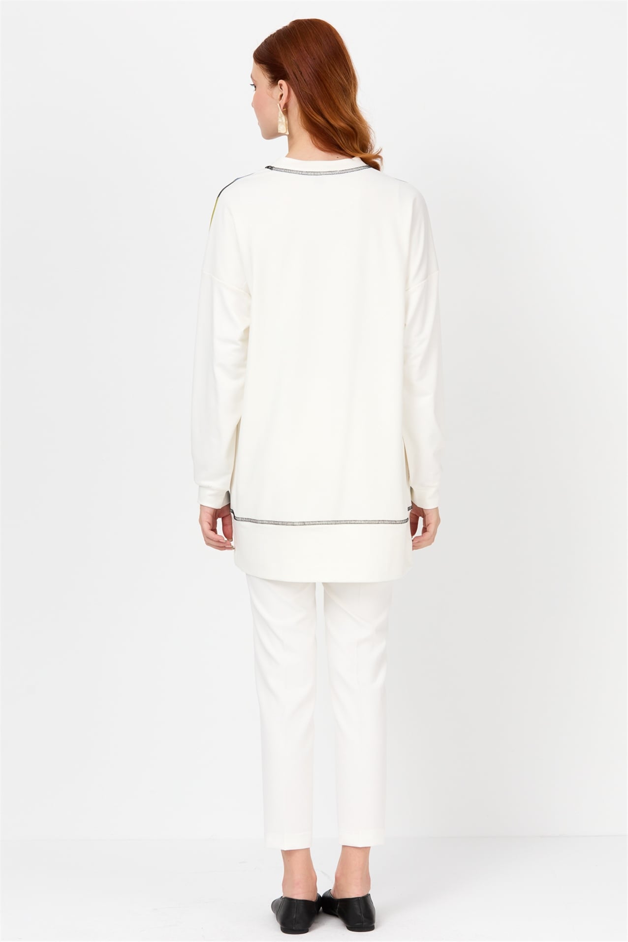 NİHAN Sweat Nihan Önü Desenli Sweat  Siyah - Ekru_modest