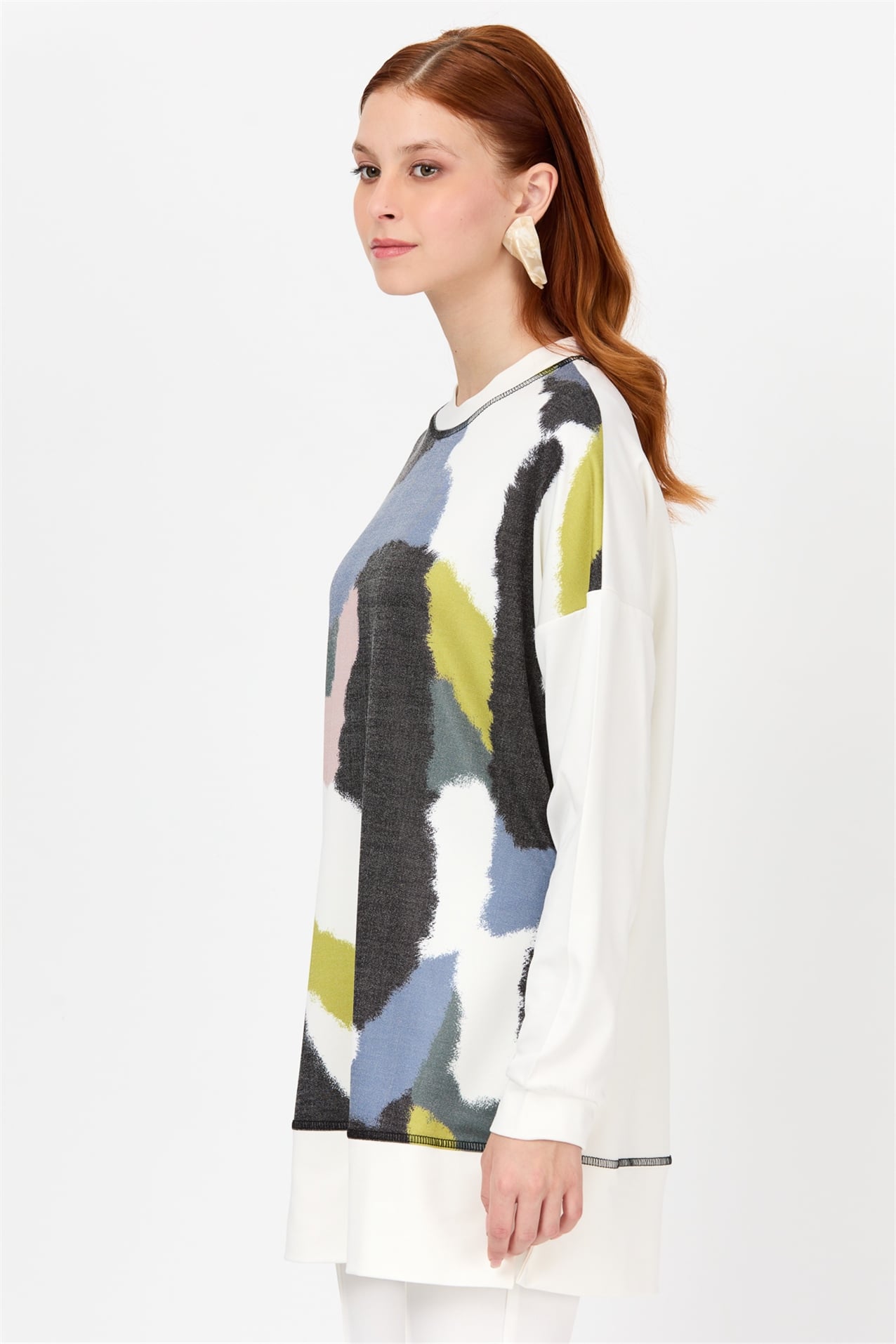NİHAN Sweat Nihan Önü Desenli Sweat  Siyah - Ekru_modest
