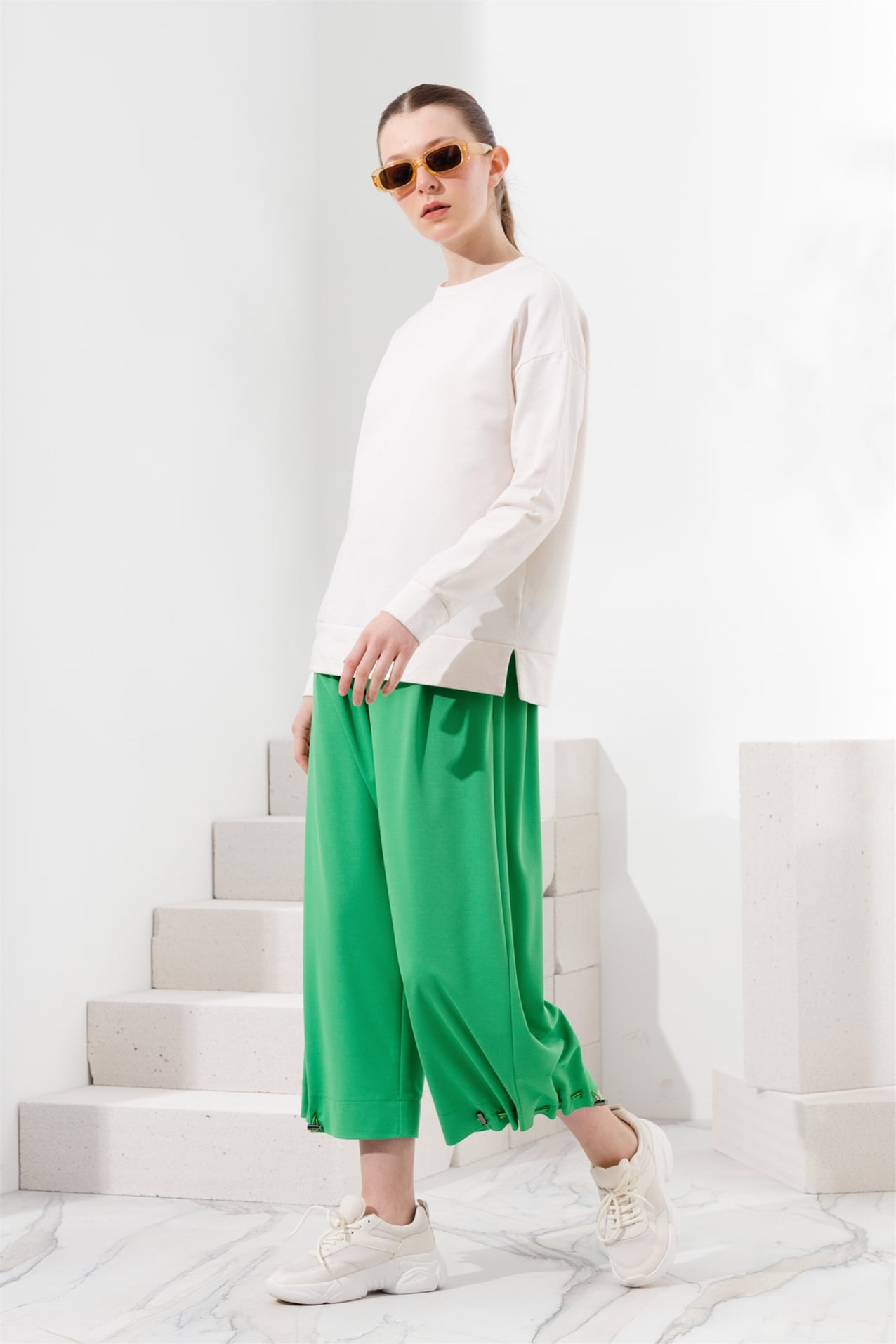 NİHAN Pantolon Nihan Örme Bol Pantolon  Benetton Yeşili_modest
