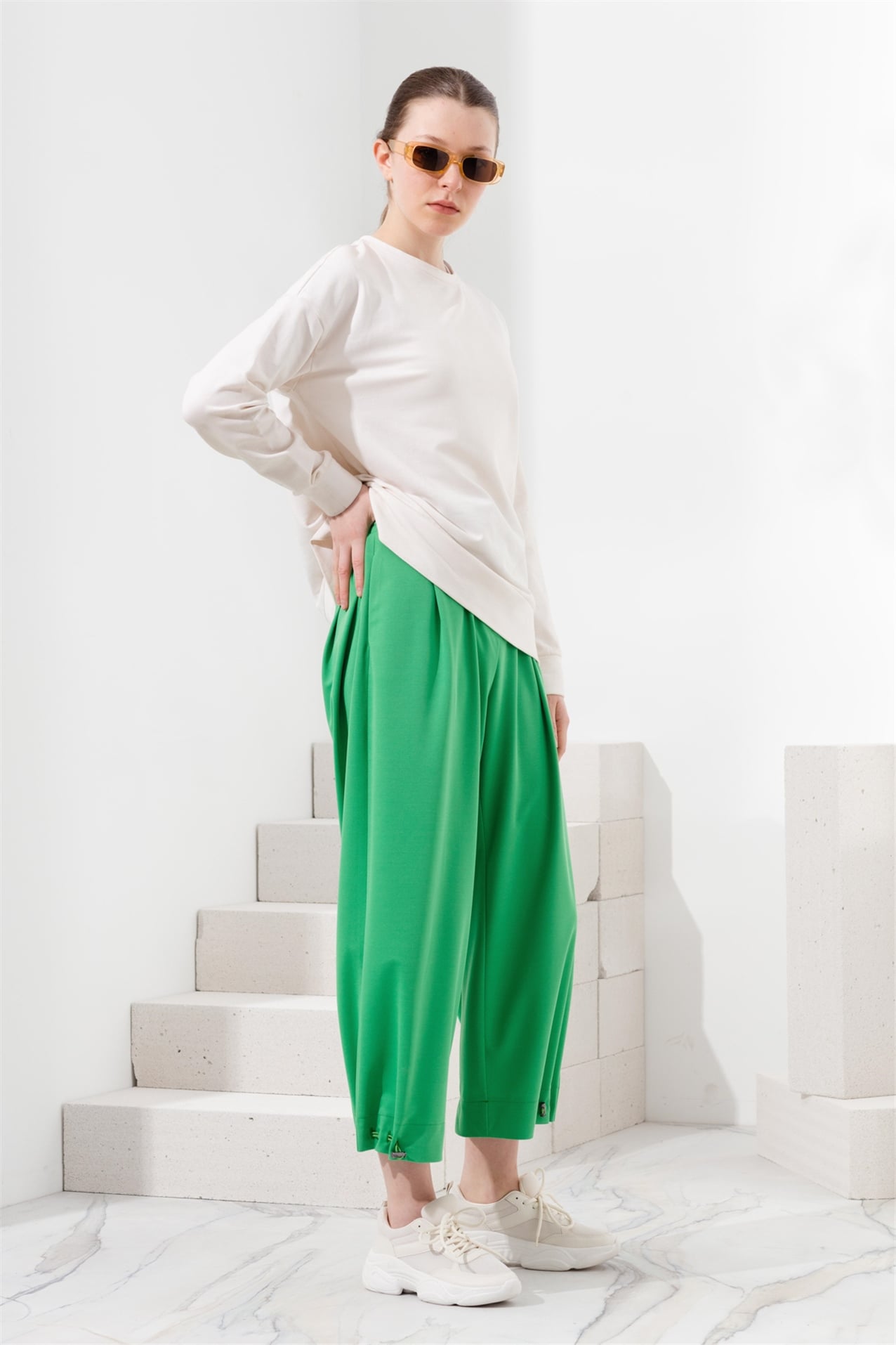 NİHAN Pantolon Nihan Örme Bol Pantolon  Benetton Yeşili_modest