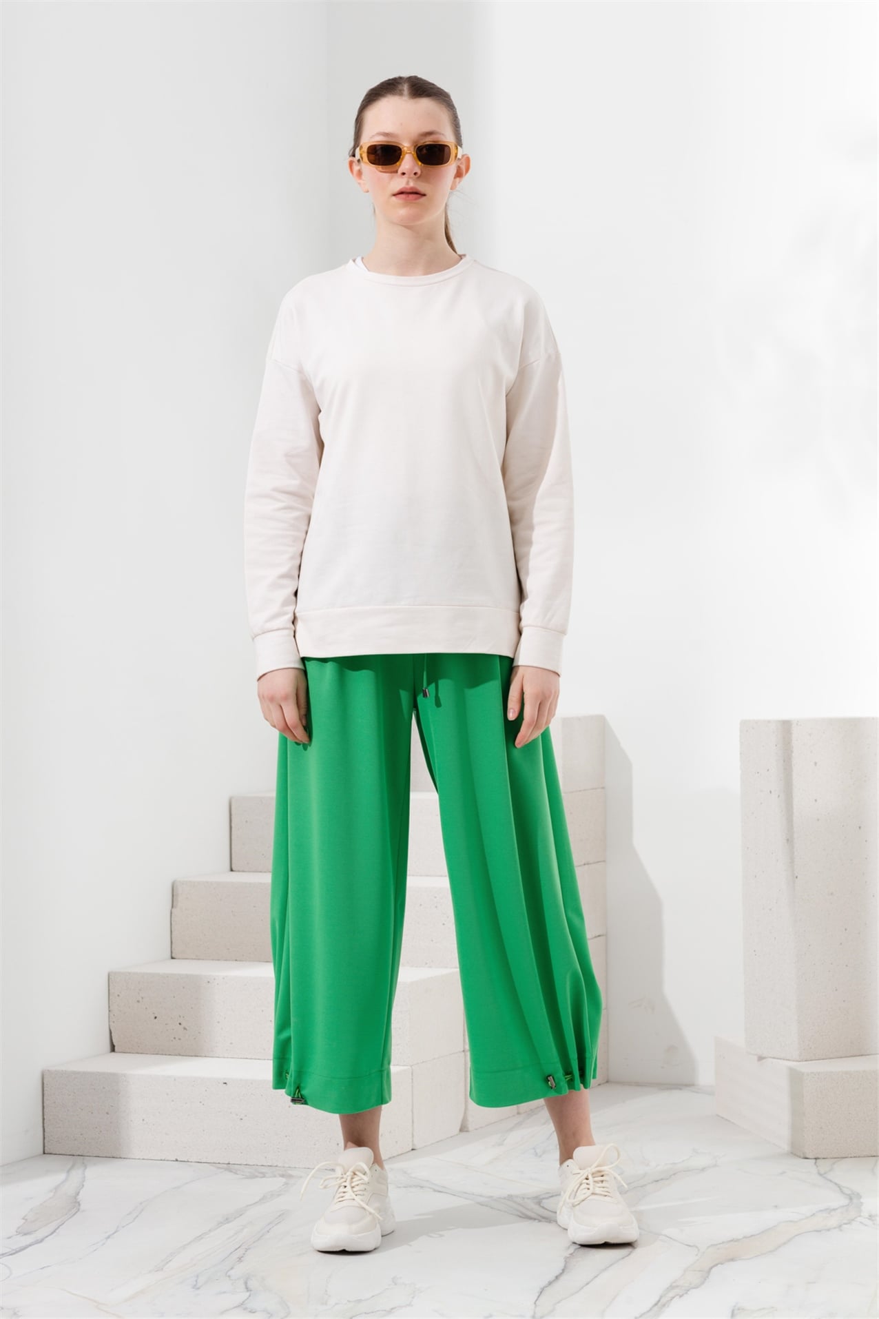 NİHAN Pantolon Nihan Örme Bol Pantolon  Benetton Yeşili_modest