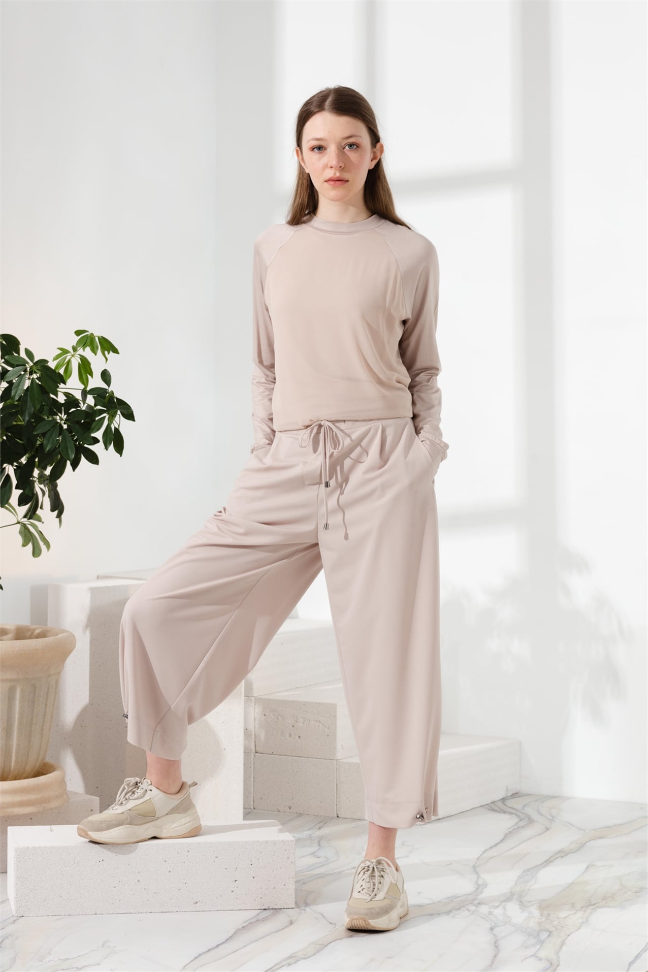 NİHAN Pantolon Nihan Örme Bol Pantolon  Taş_modest