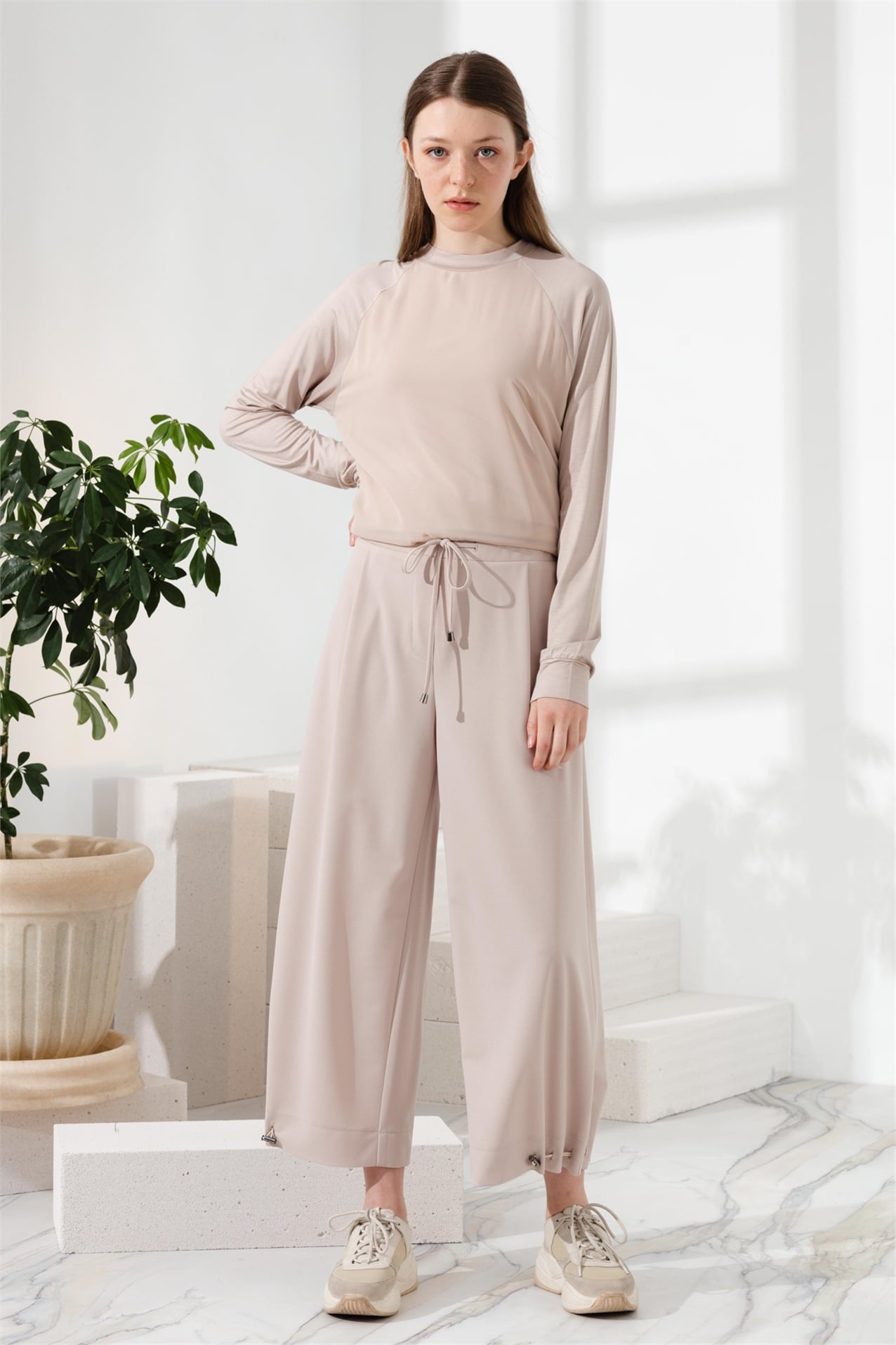 NİHAN Pantolon Nihan Örme Bol Pantolon  Taş_modest