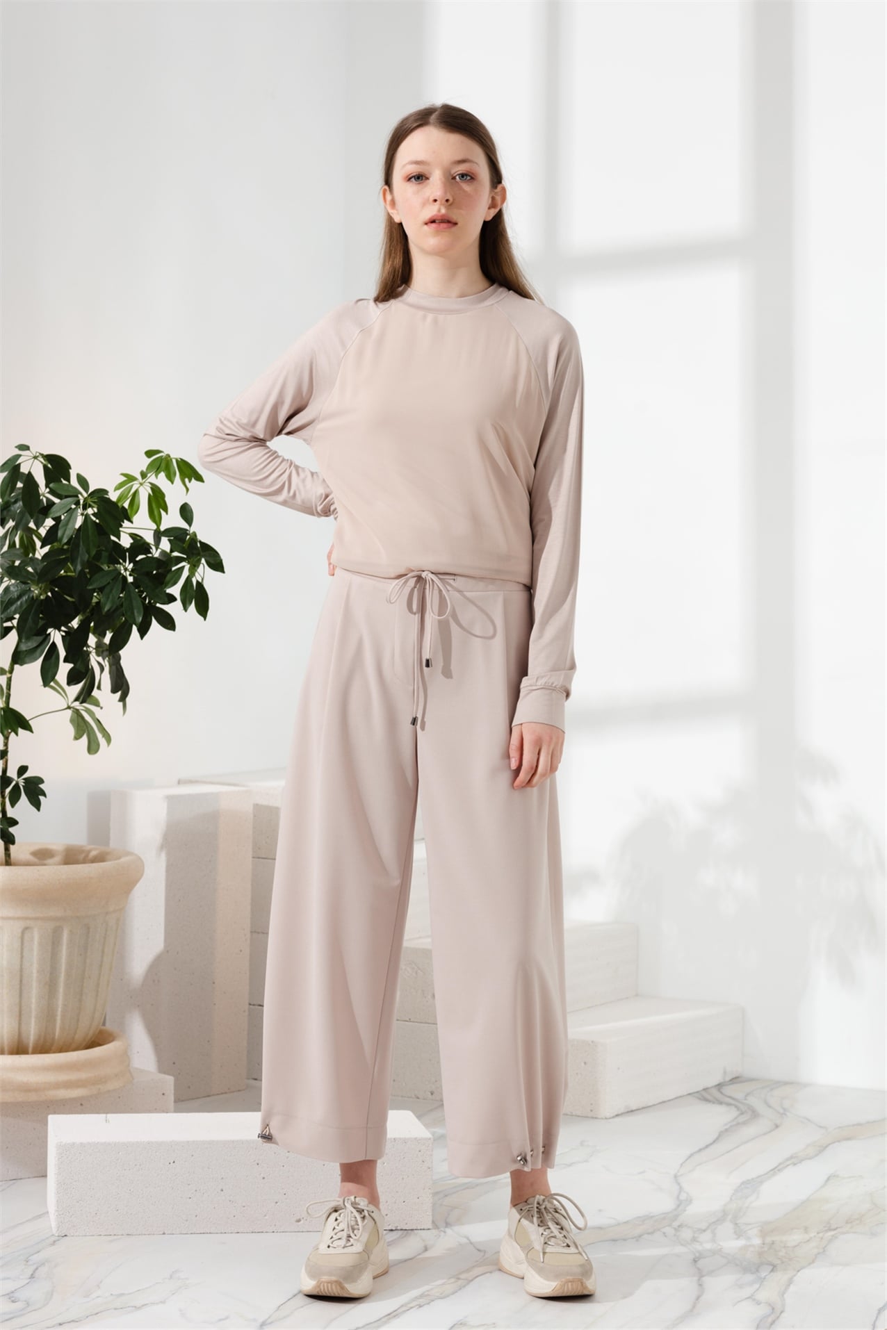 NİHAN Pantolon Nihan Örme Bol Pantolon  Taş_modest
