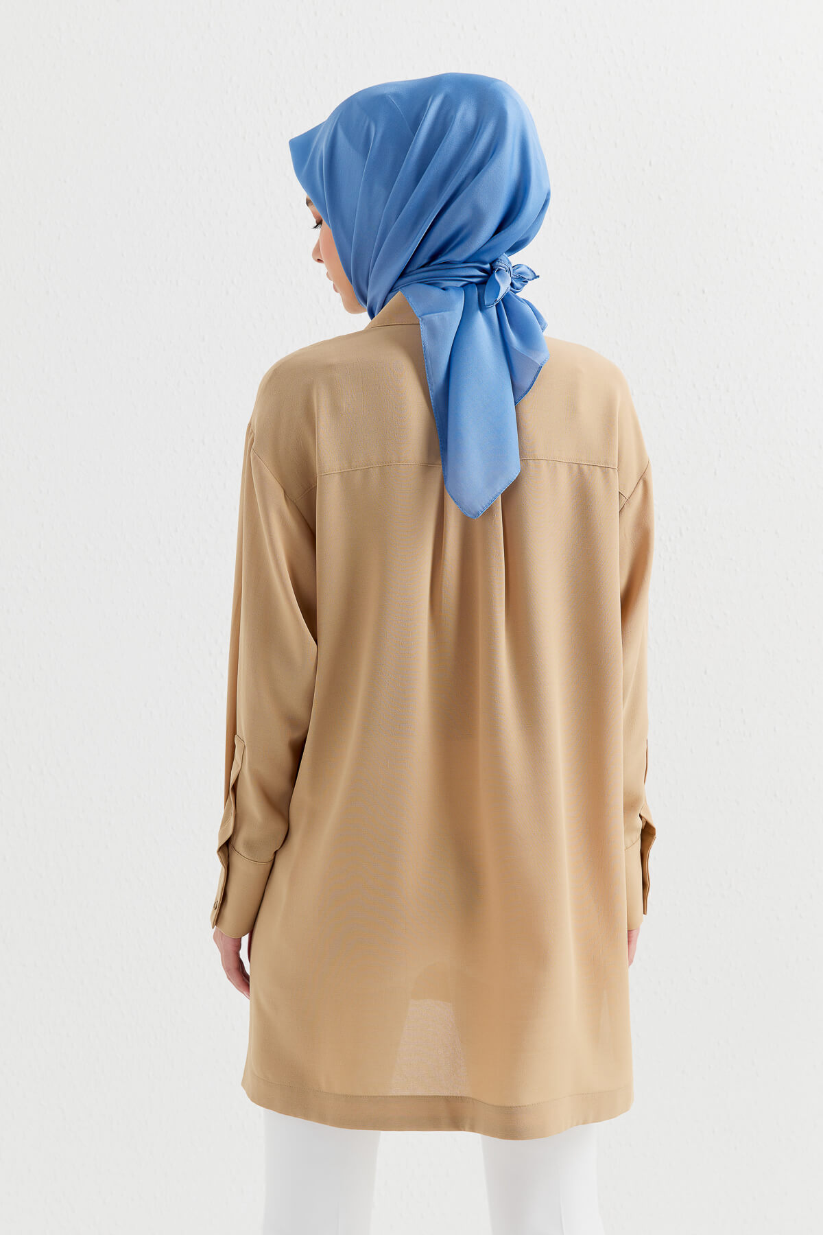 NİHAN Tunik Nihan Oversize Gömlek Yaka Tunik  Bej_modest