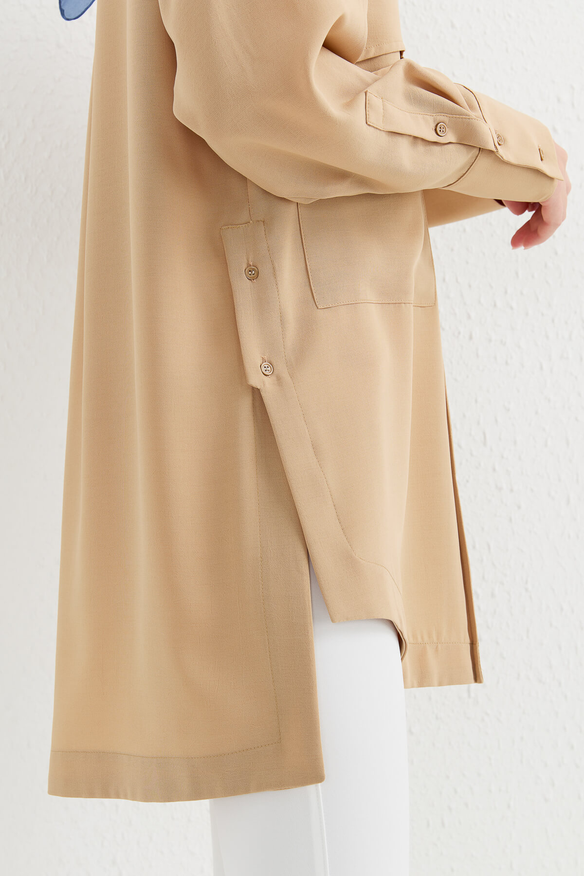 NİHAN Tunik Nihan Oversize Gömlek Yaka Tunik  Bej_modest