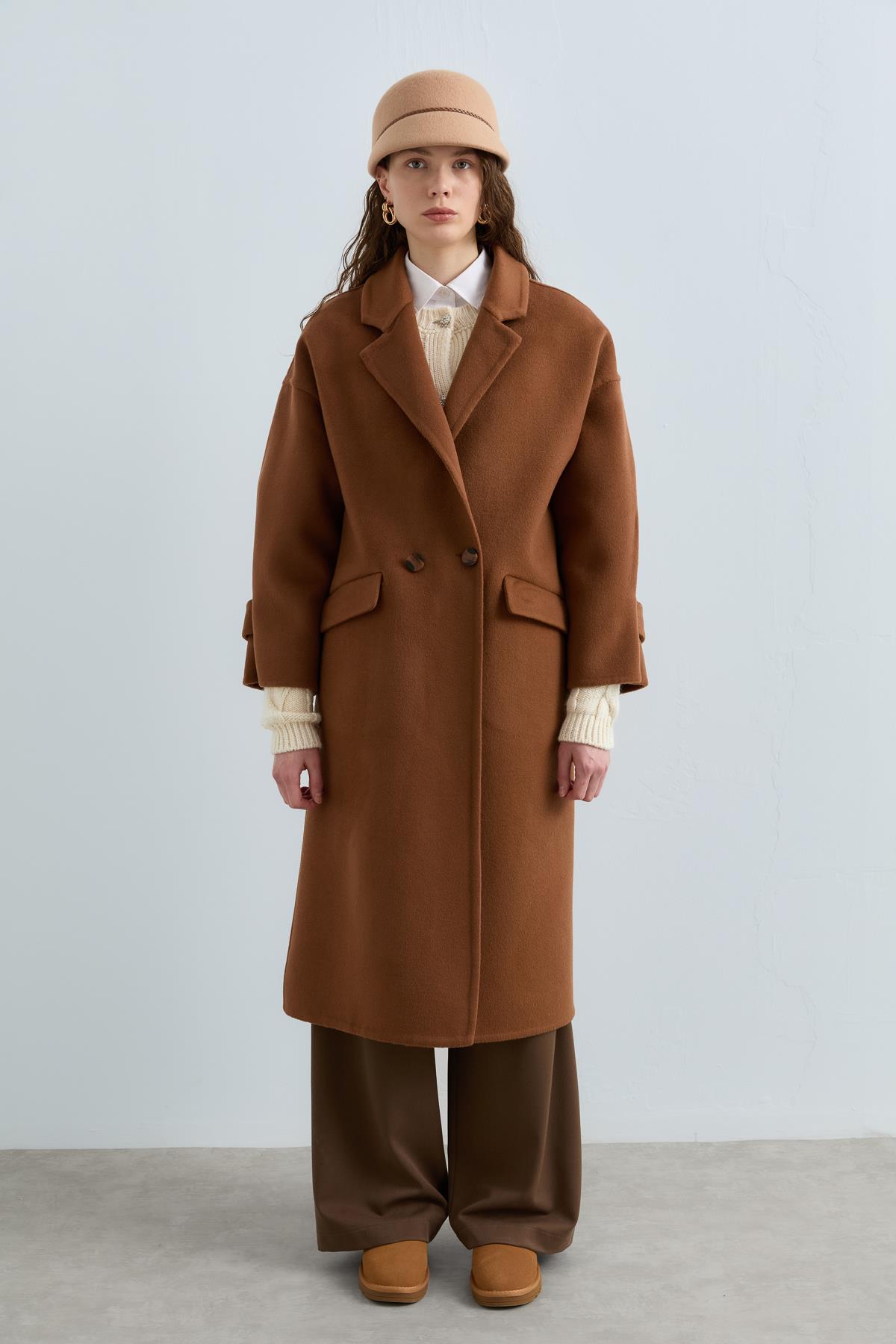 NİHAN Coat Nihan Oversize Kaşmir Kaban  Kahve_modest