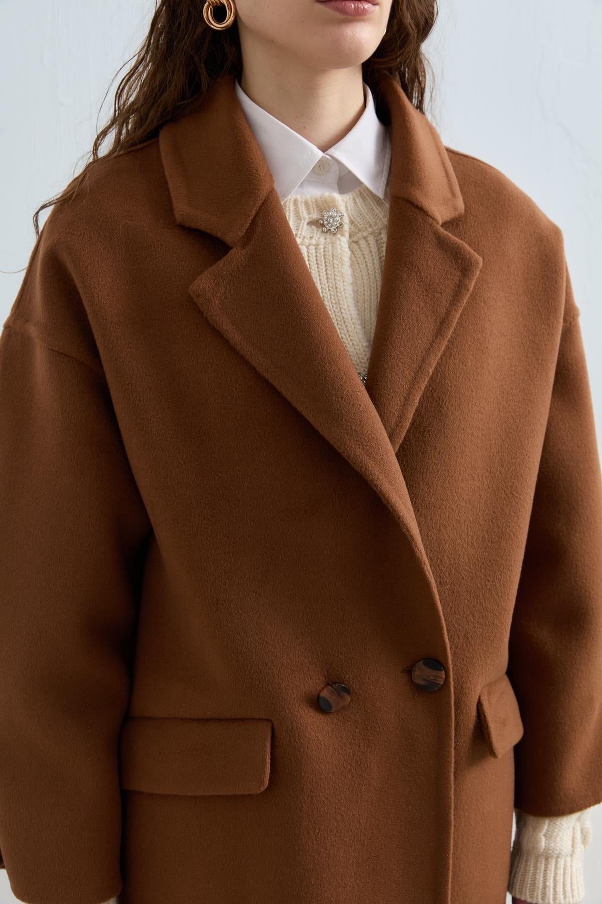 NİHAN Coat Nihan Oversize Kaşmir Kaban  Kahve_modest