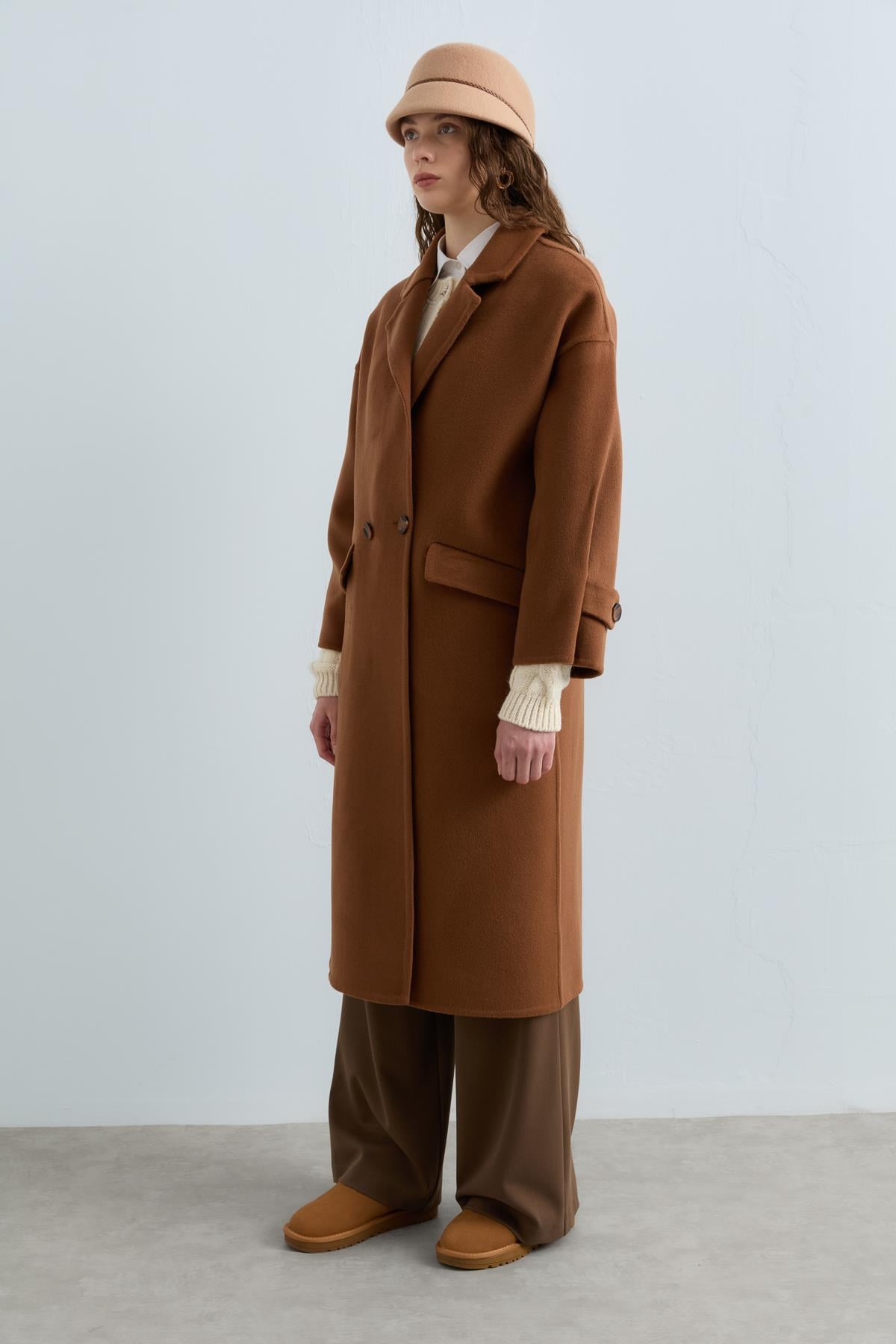 NİHAN Coat Nihan Oversize Kaşmir Kaban  Kahve_modest