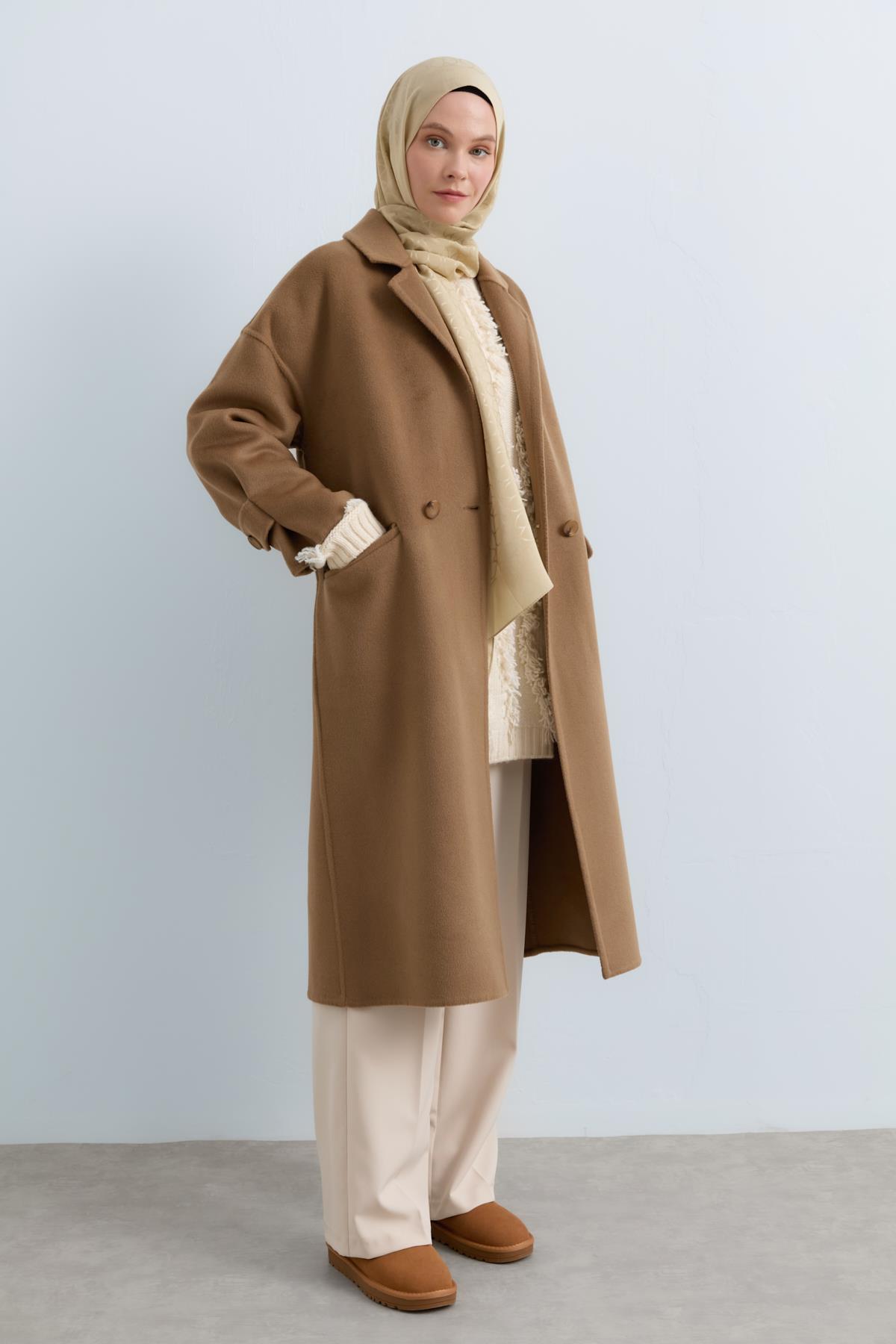 NİHAN Coat Nihan Oversize Kaşmir Kaban  Vizon_modest