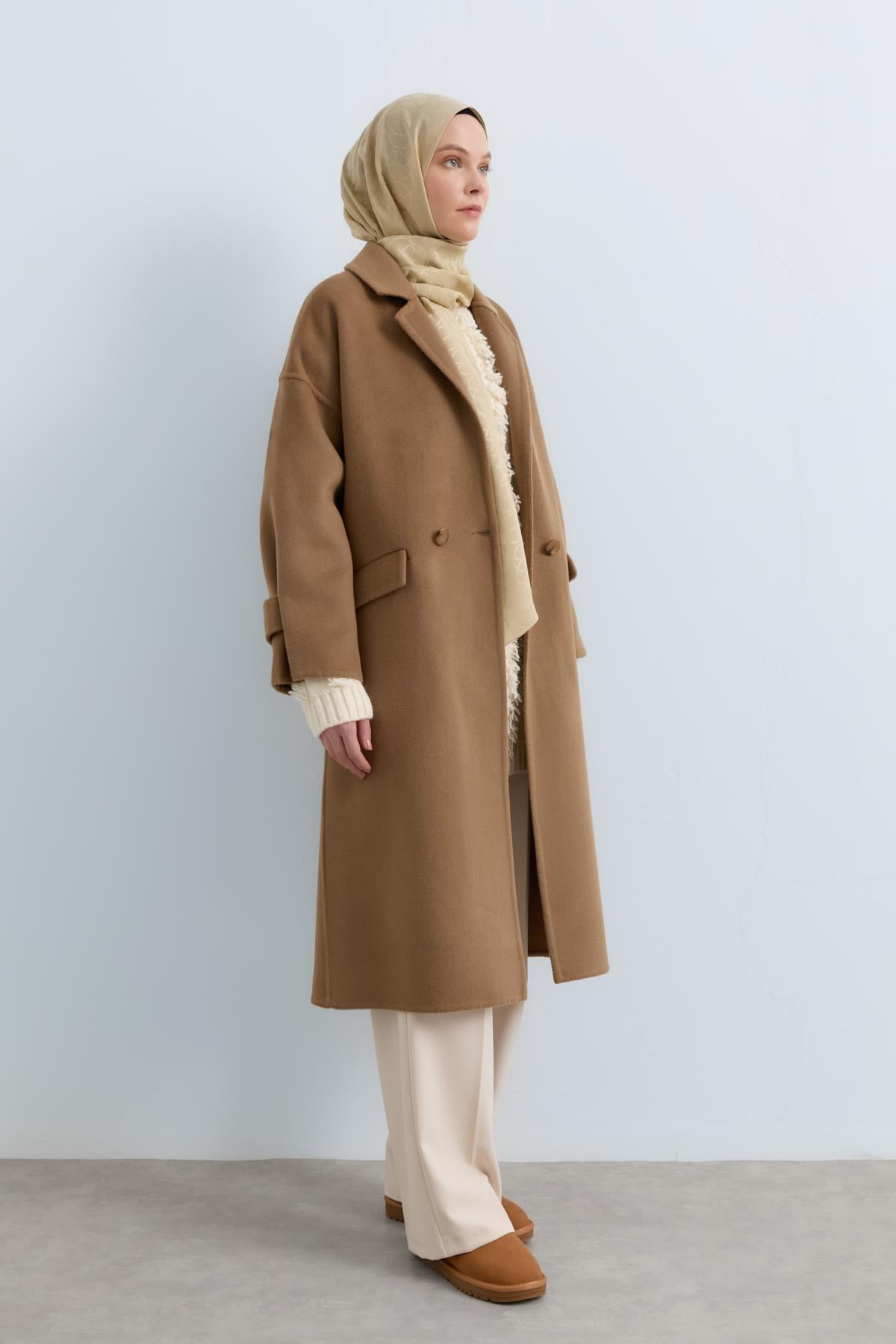 NİHAN Coat Nihan Oversize Kaşmir Kaban  Vizon_modest