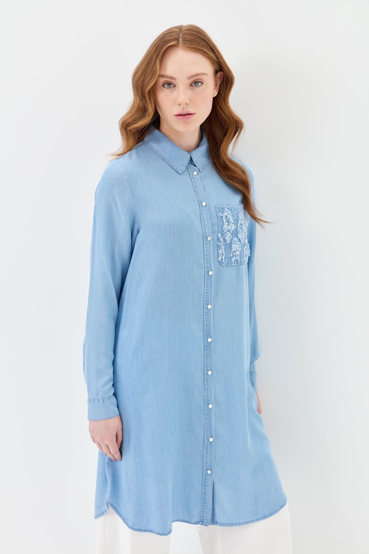 NİHAN Tunik Nihan Özel Nakış Detaylı Tencel Tunik  Buz_modest