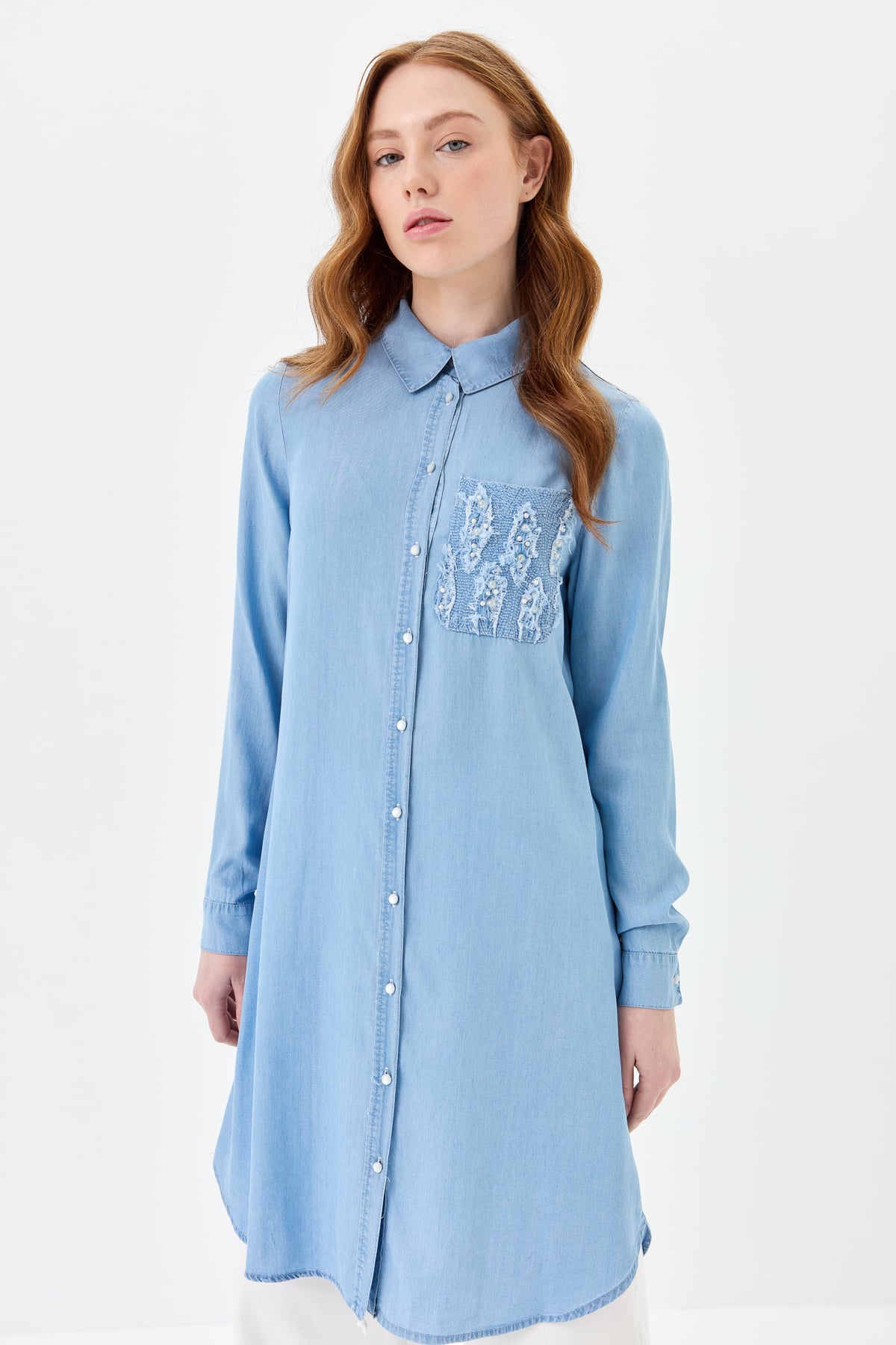 NİHAN Tunik Nihan Özel Nakış Detaylı Tencel Tunik  Buz_modest