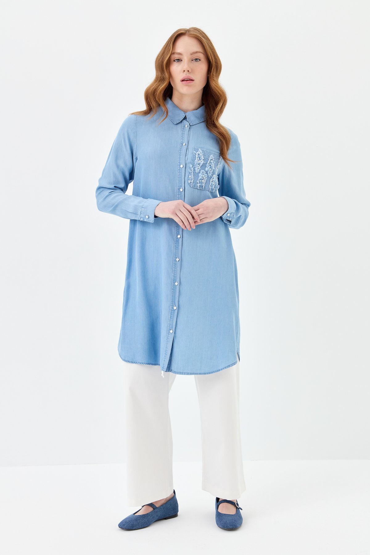 NİHAN Tunik Nihan Özel Nakış Detaylı Tencel Tunik  Buz_modest