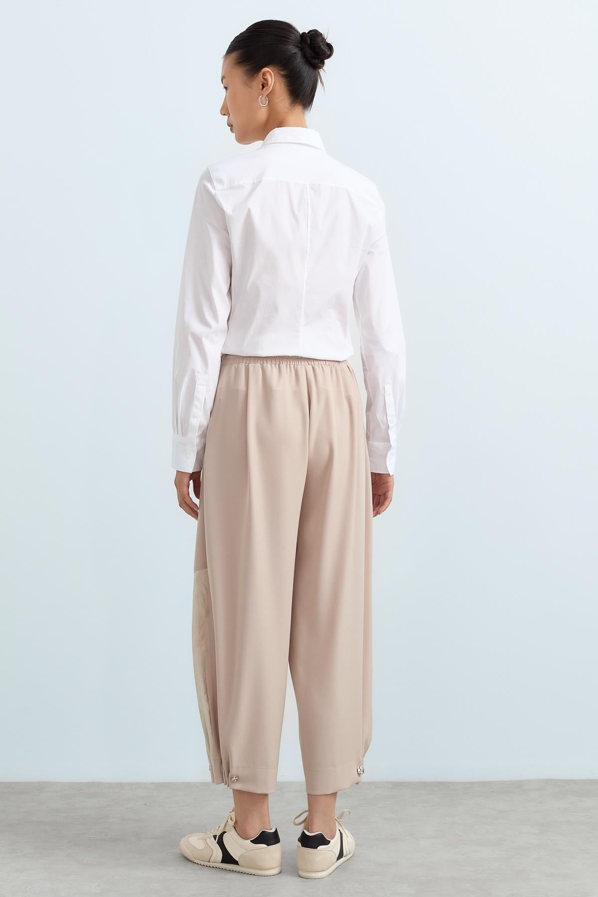 NİHAN Pants Nihan Paçası Büzgülü Pantolon  Taş_modest