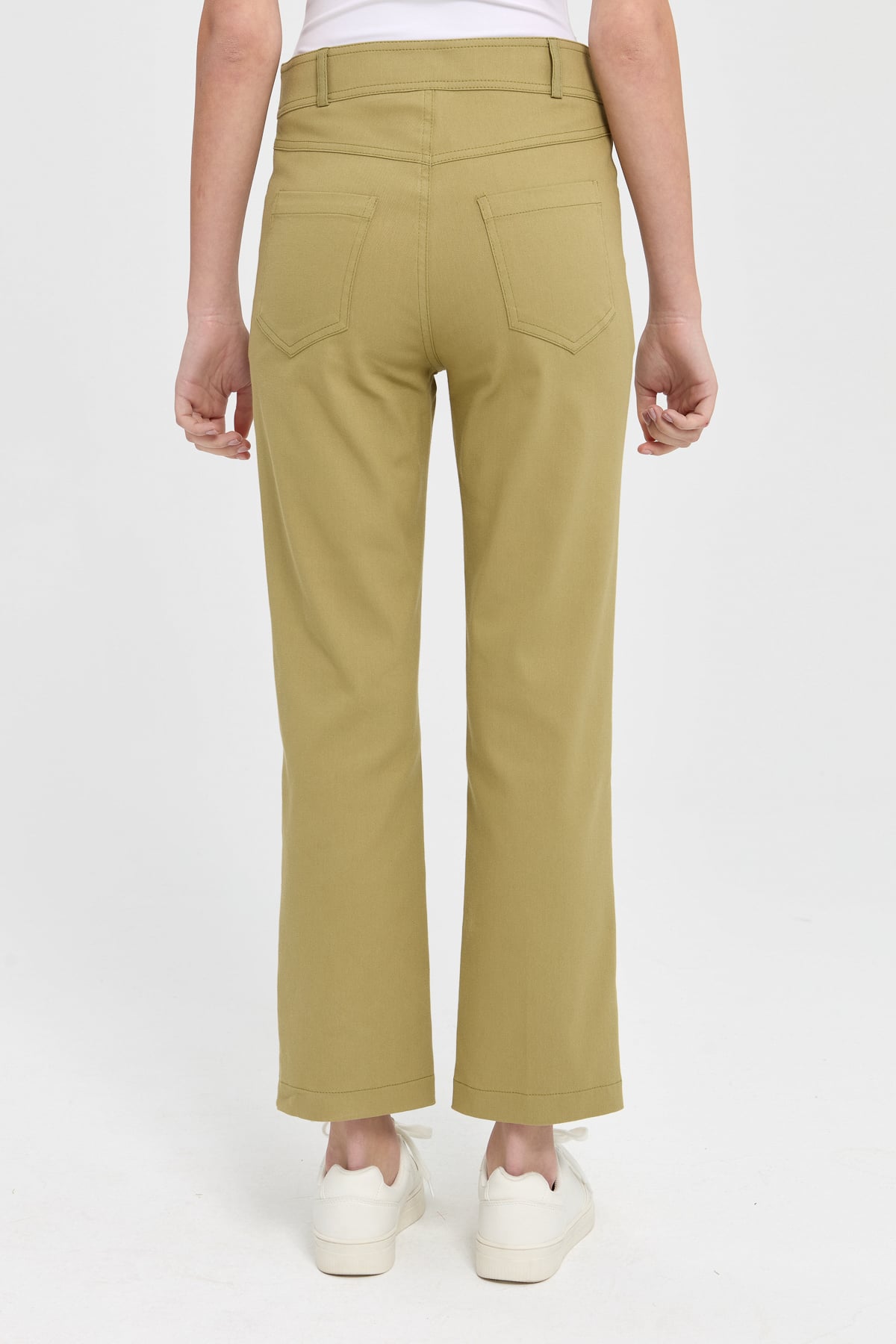 NİHAN Pants Nihan Paçası Taşlı Kanvas Pantolon  Olive_modest