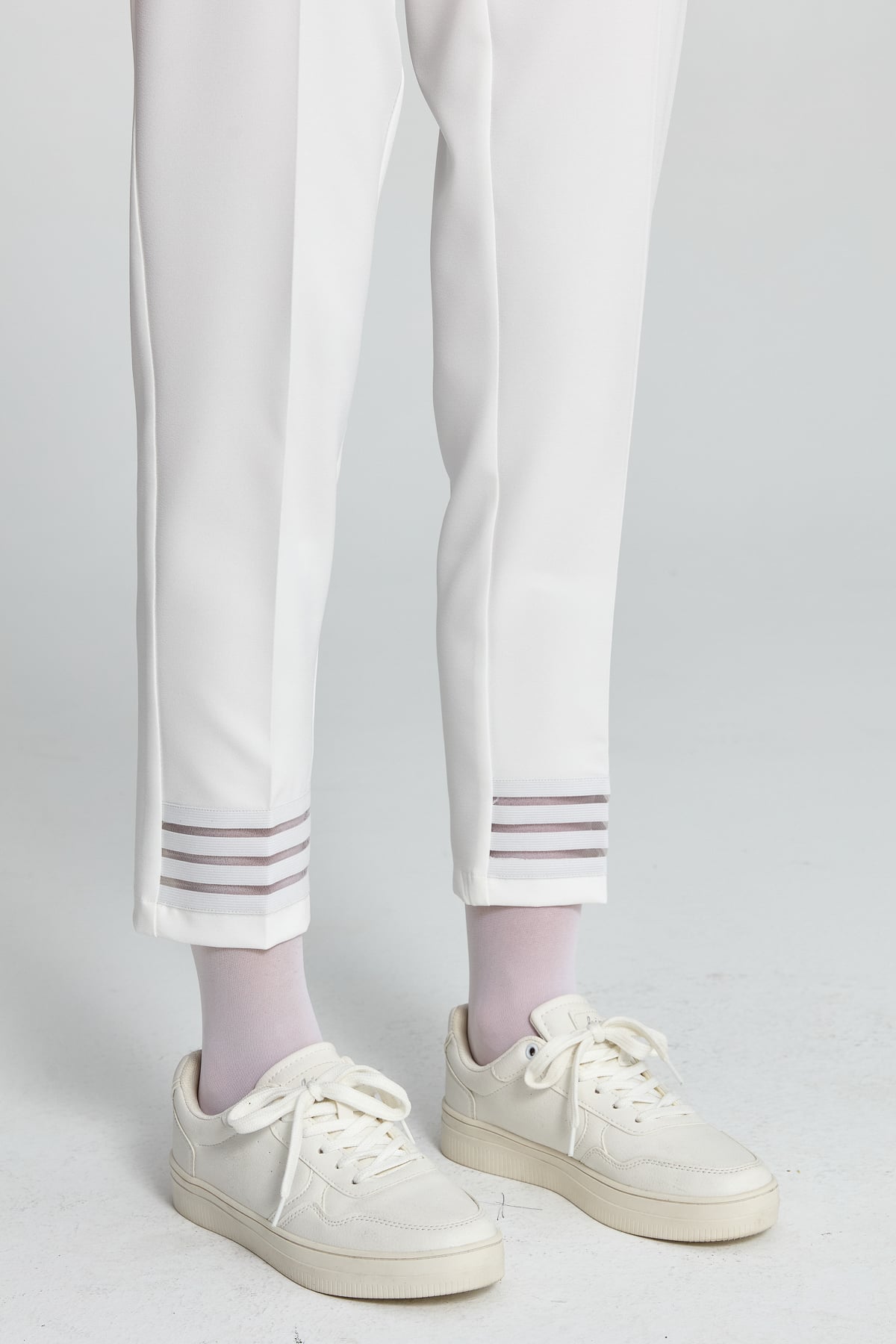 NİHAN Pants Nihan Paçası Tül Detaylı Bilek Boy Pantolon  Ekru_modest