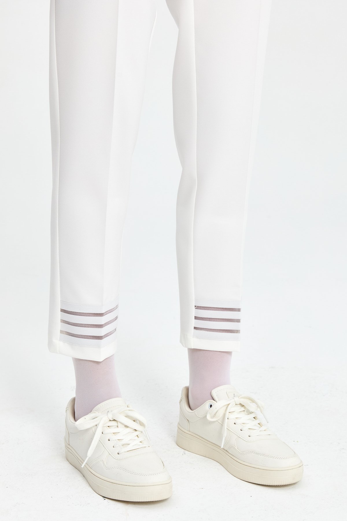 NİHAN Pants Nihan Paçası Tül Detaylı Bilek Boy Pantolon  Ekru_modest