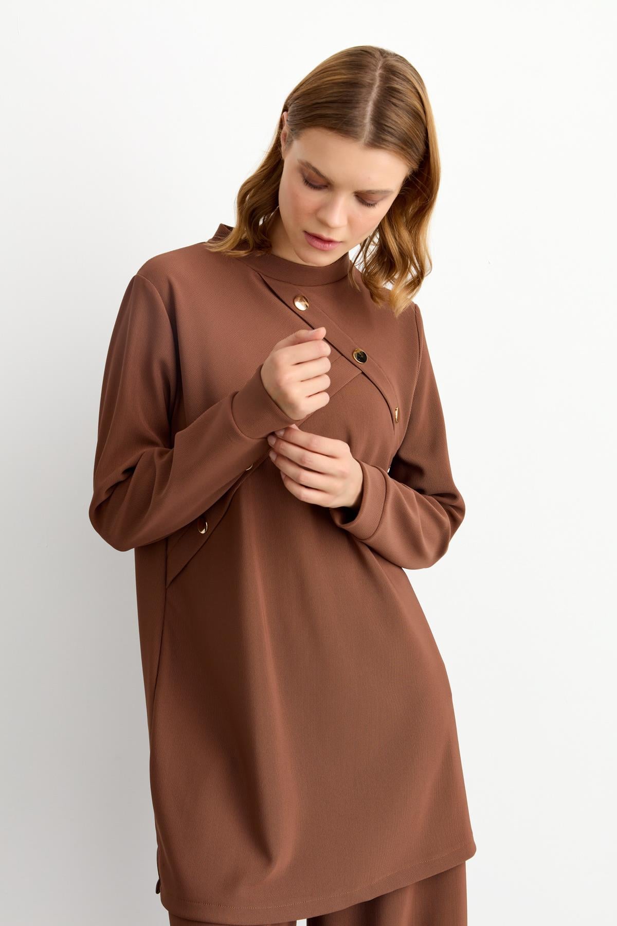 NİHAN Suits Nihan Pantolon Tunik Takım  Kahve_modest