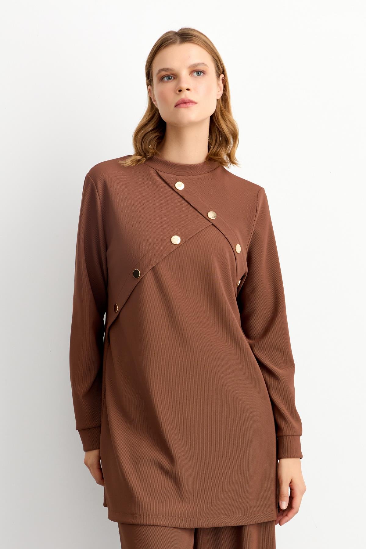 NİHAN Suits Nihan Pantolon Tunik Takım  Kahve_modest
