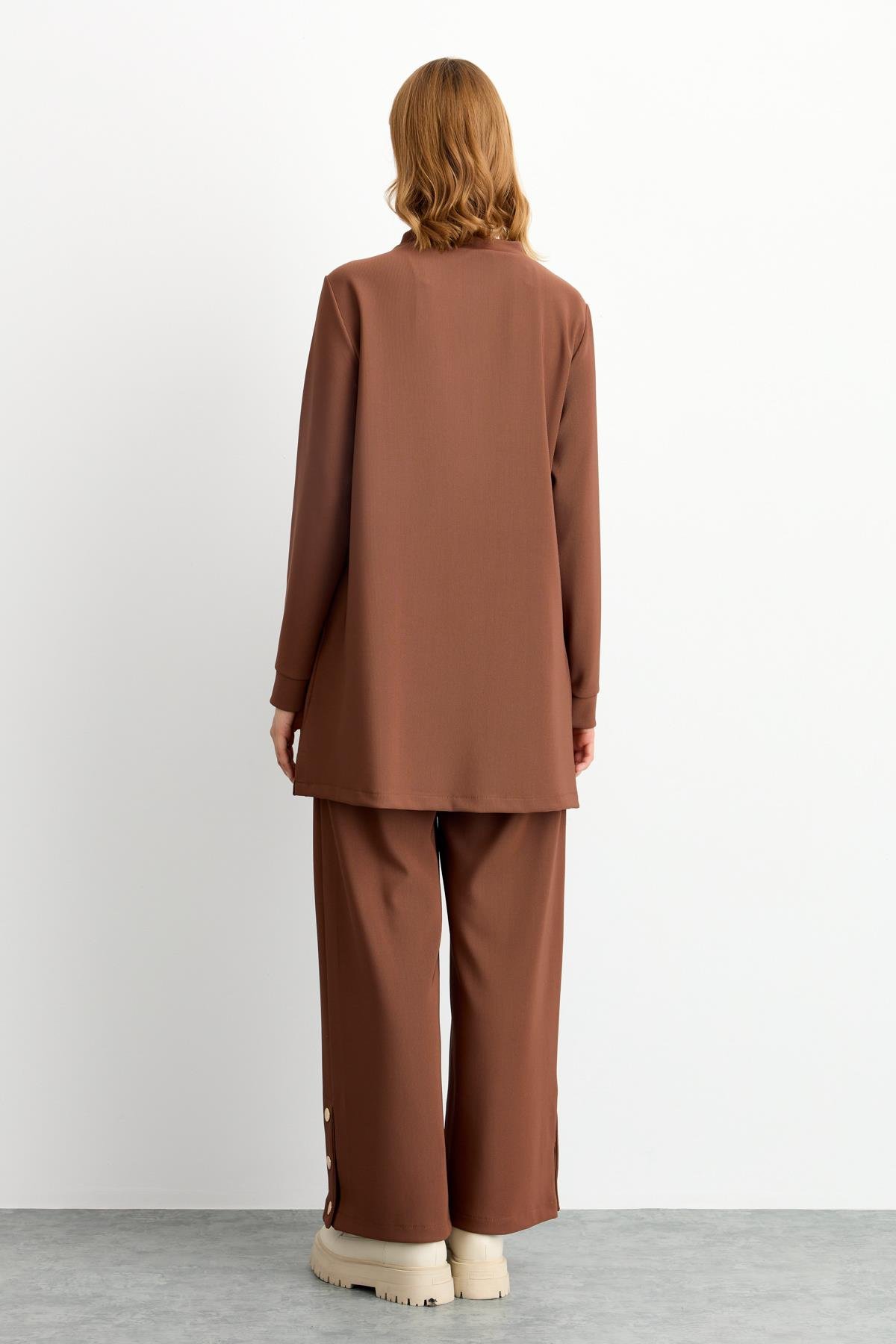 NİHAN Suits Nihan Pantolon Tunik Takım  Kahve_modest