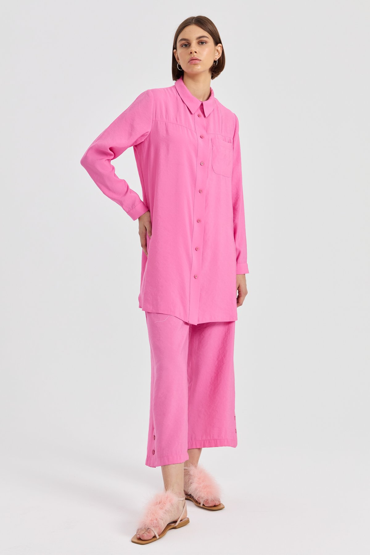 NİHAN Takım Nihan Pantolon Tunik Takım  Pembe_modest