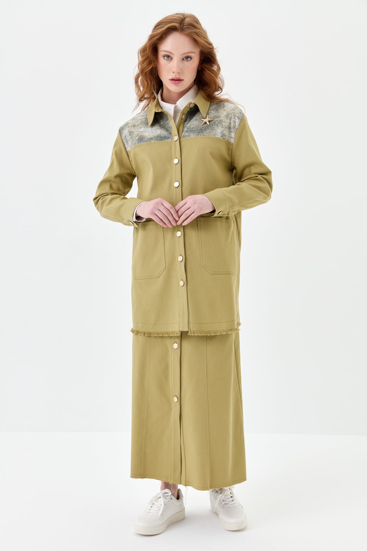 NİHAN Jacket Nihan Payet Detaylı Kanvas Ceket  Olive_modest