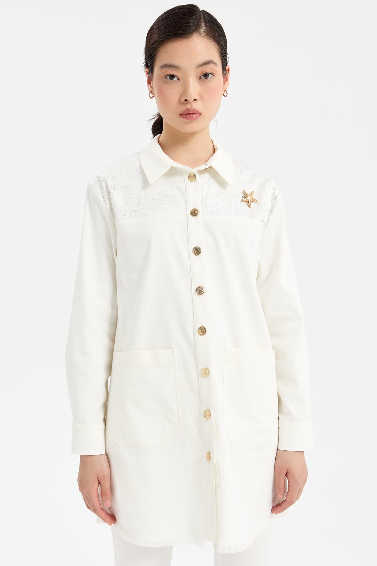NİHAN Jacket Nihan Payet Detaylı Kanvas Ceket  Ekru_modest