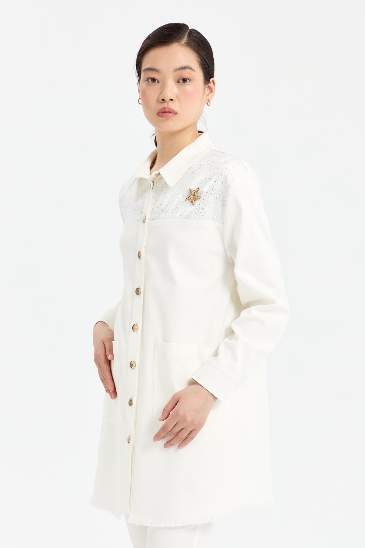 NİHAN Jacket Nihan Payet Detaylı Kanvas Ceket  Ekru_modest