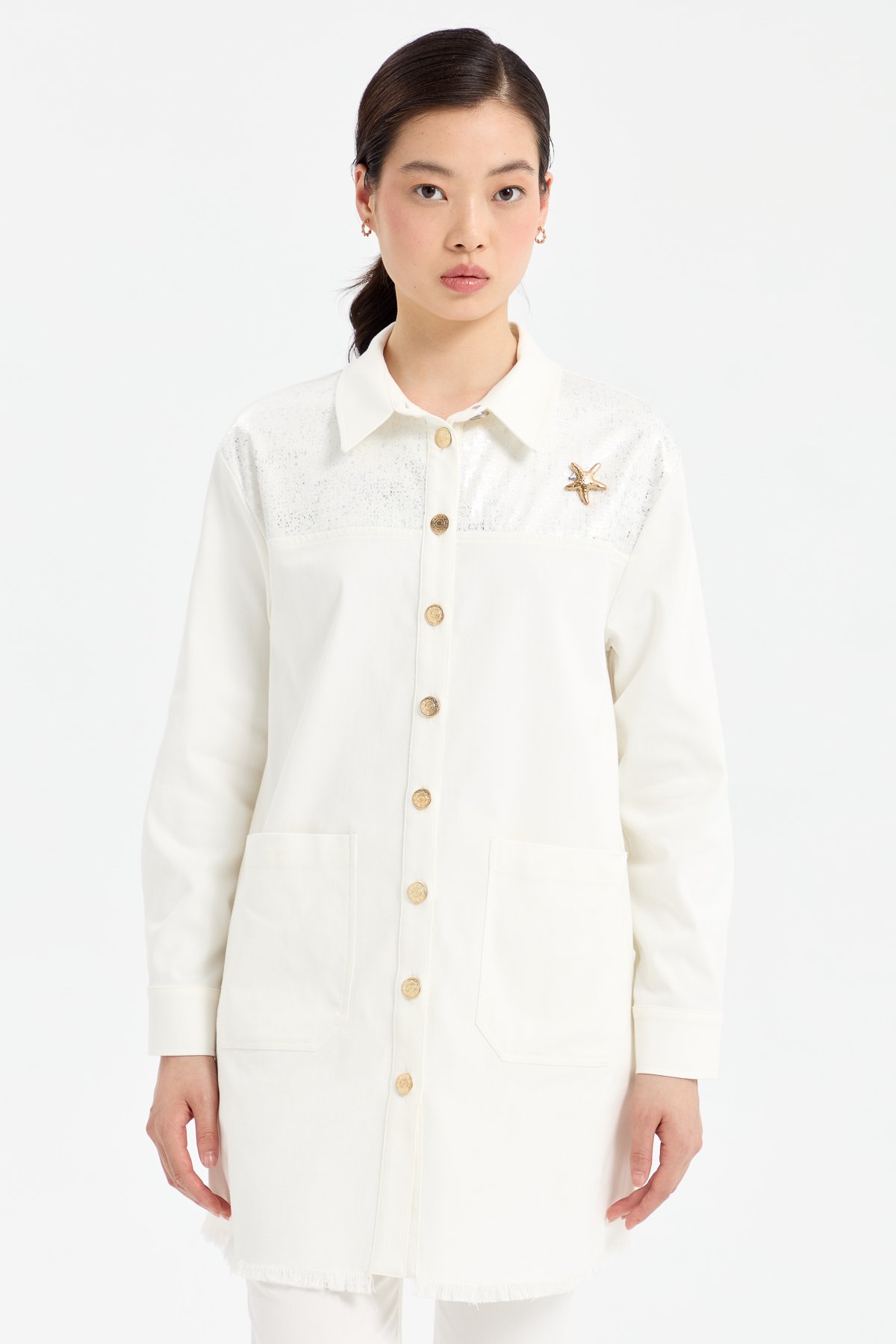NİHAN Jacket Nihan Payet Detaylı Kanvas Ceket  Ekru_modest