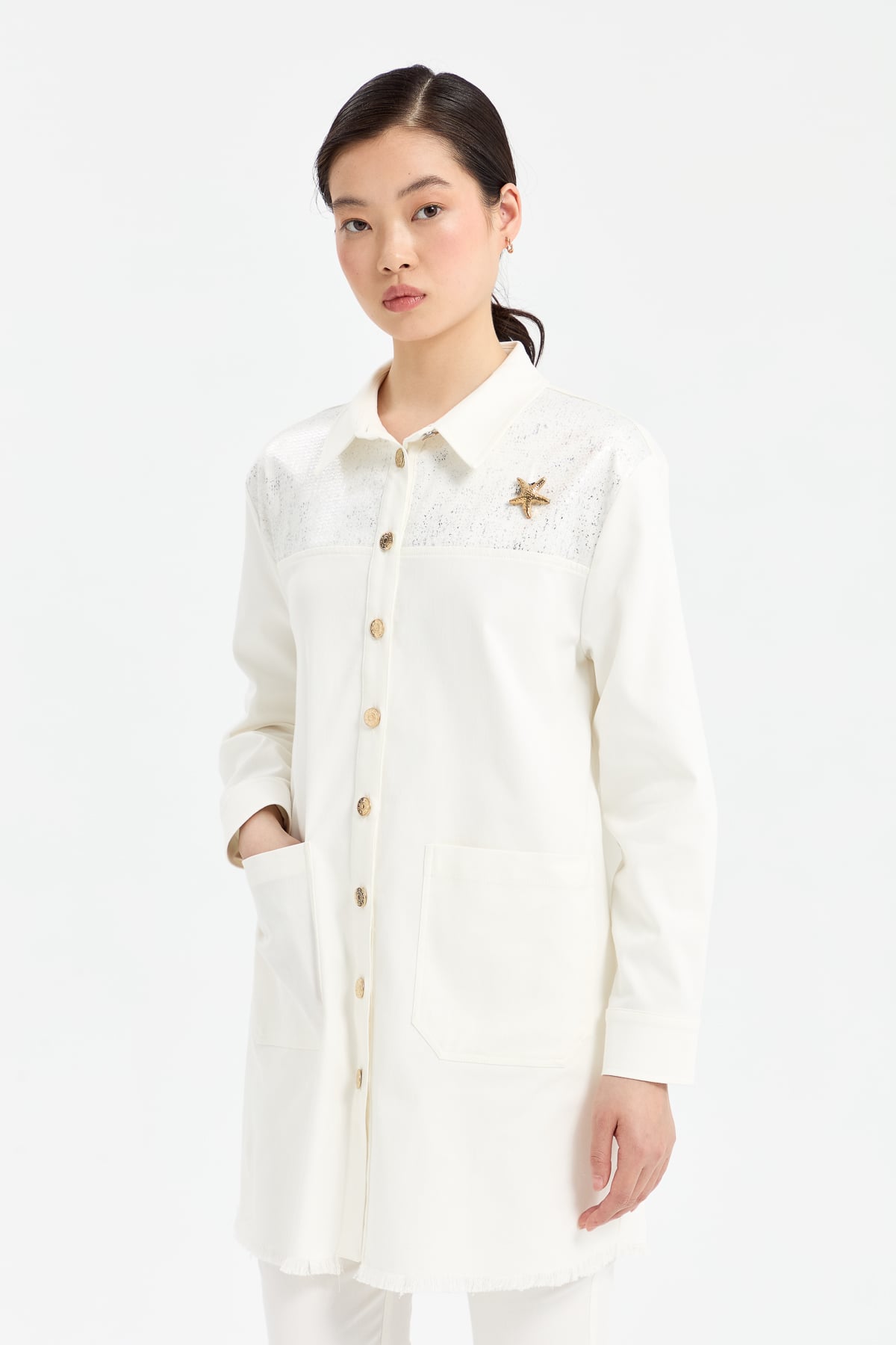 NİHAN Jacket Nihan Payet Detaylı Kanvas Ceket  Ekru_modest