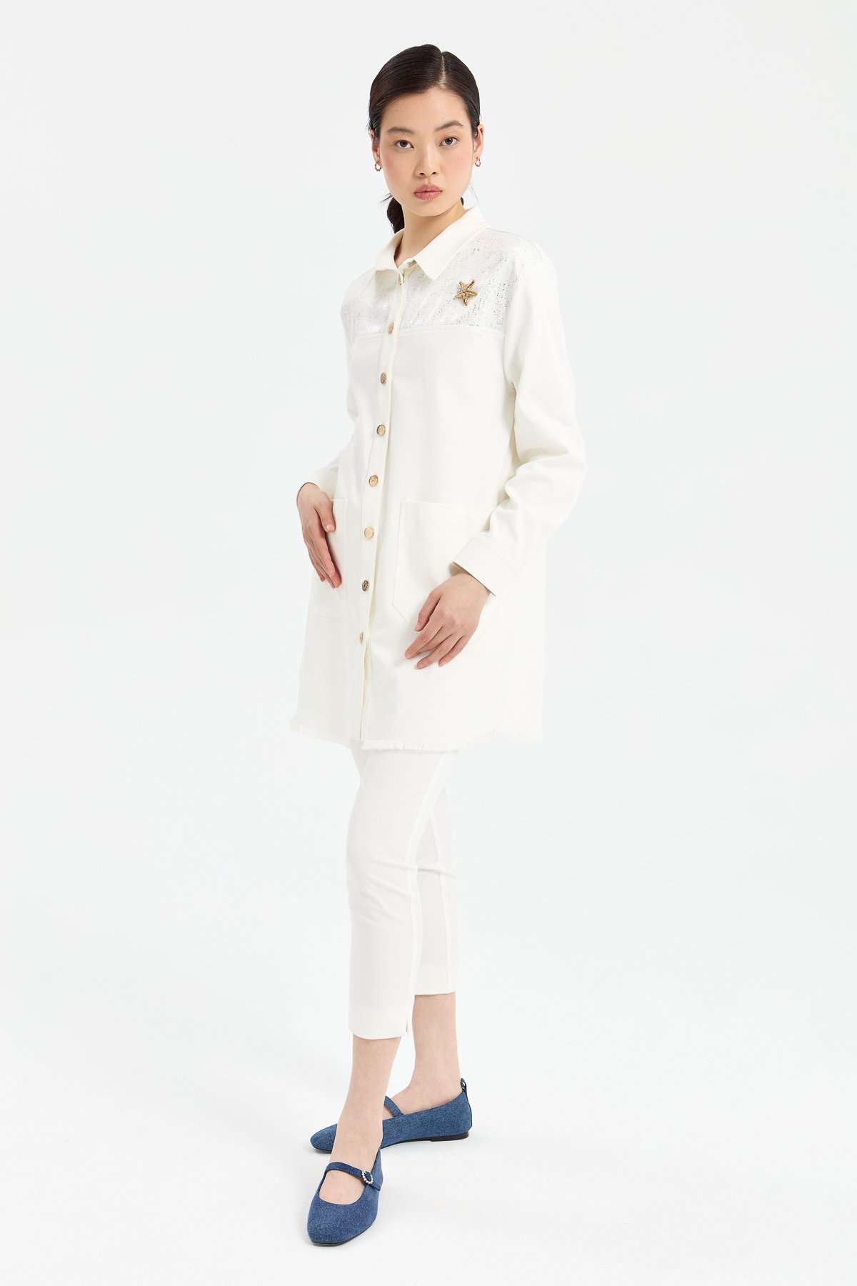 NİHAN Jacket Nihan Payet Detaylı Kanvas Ceket  Ekru_modest