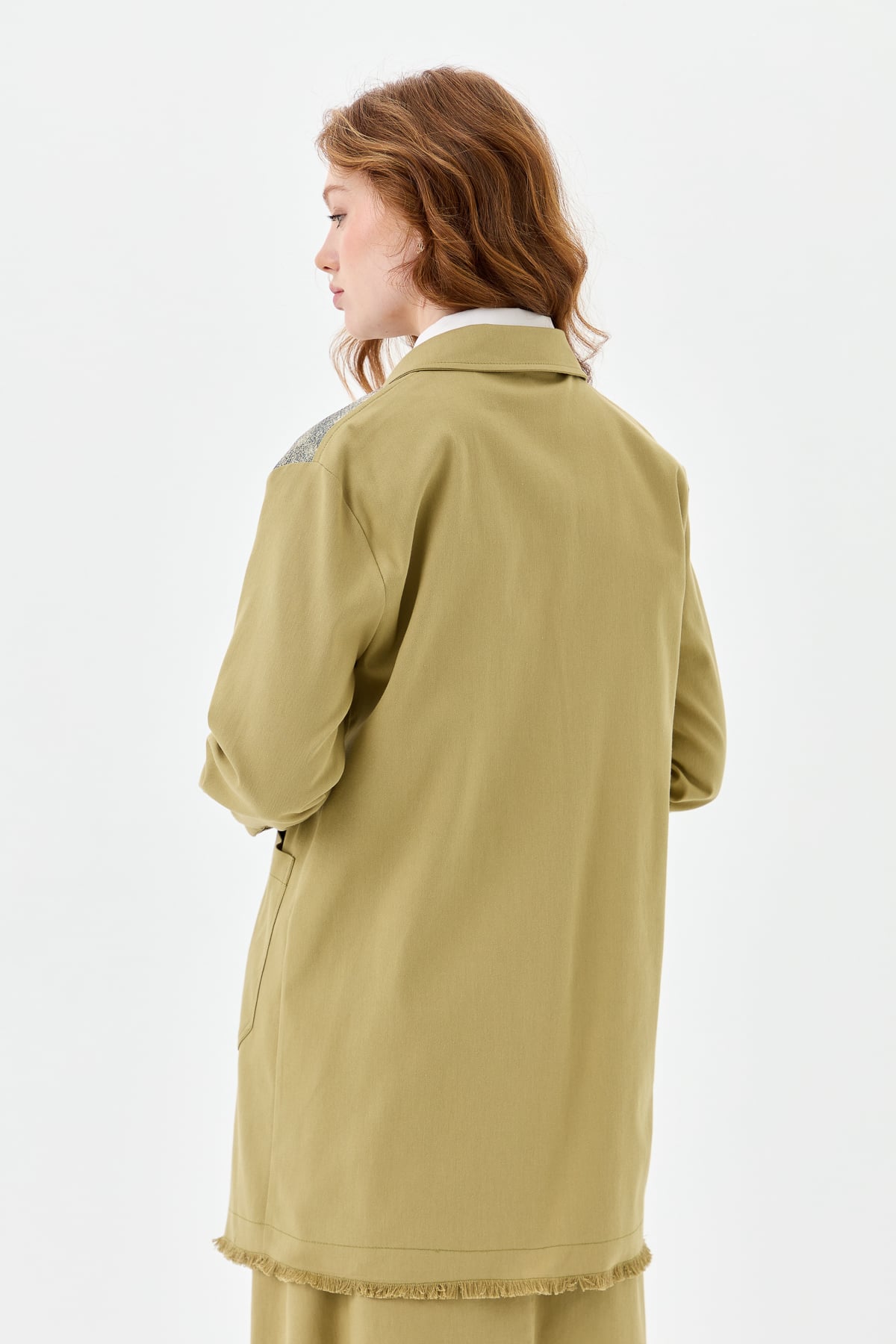 NİHAN Jacket Nihan Payet Detaylı Kanvas Ceket  Olive_modest