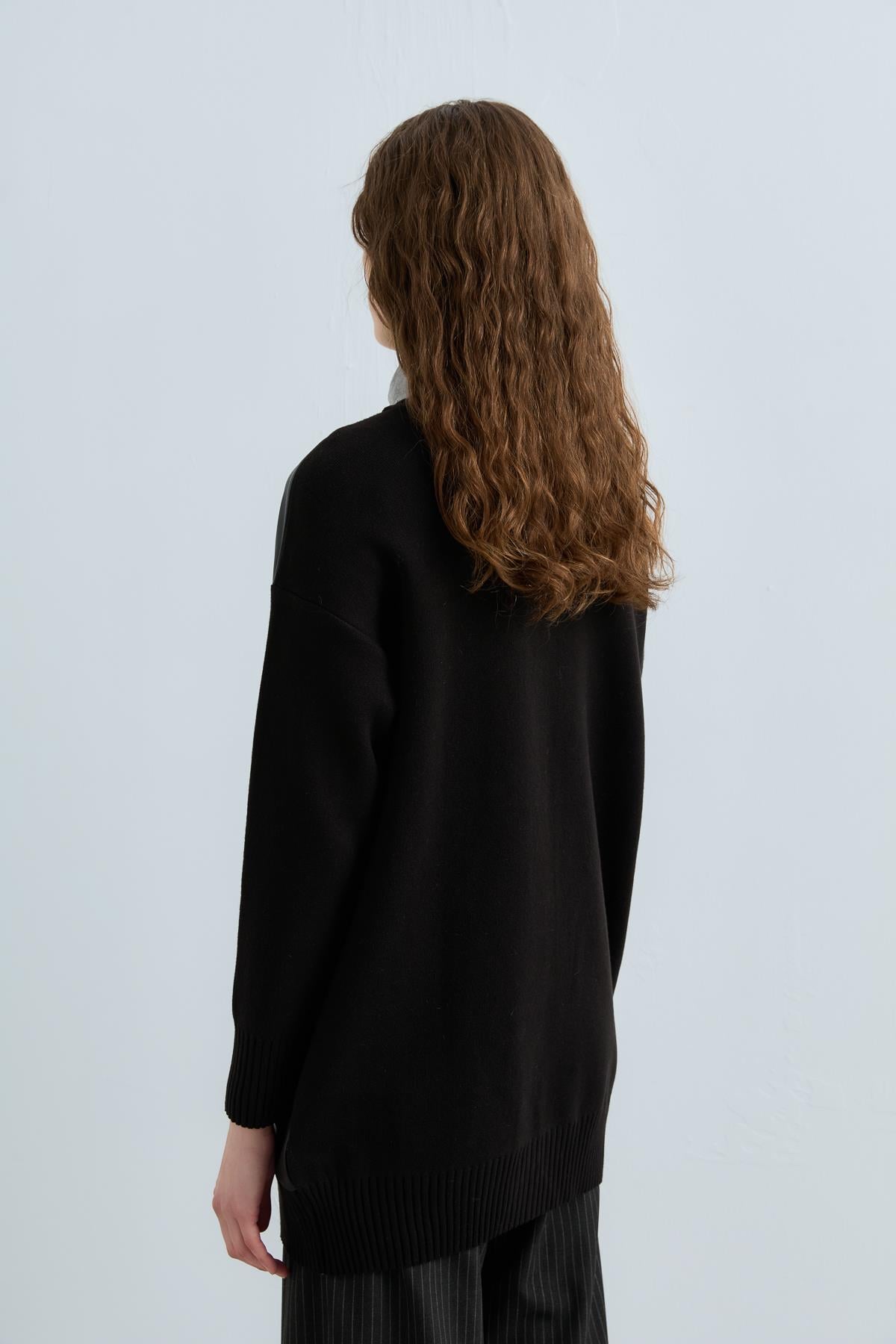 NİHAN Tunic Nihan Peluş Detaylı Triko Tunik  Siyah_modest